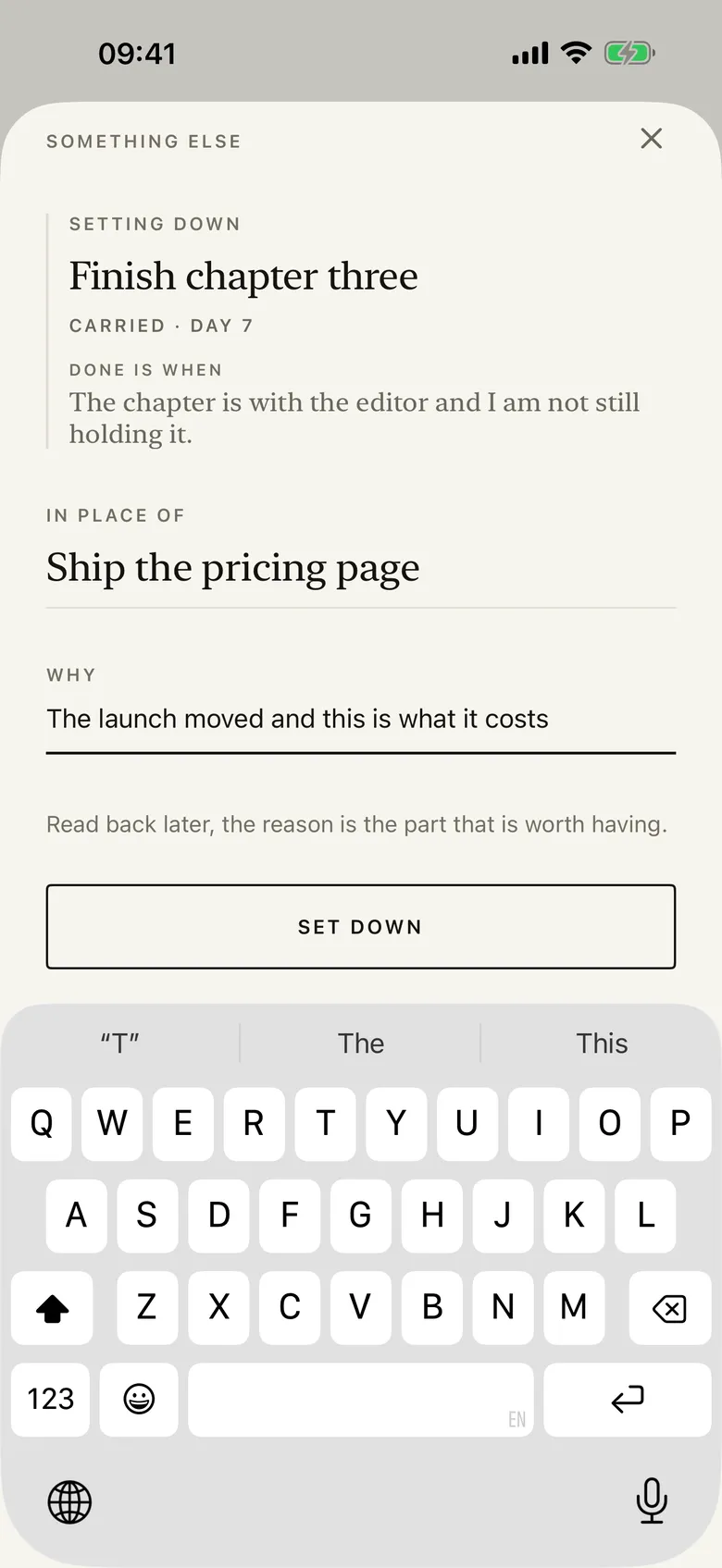 The trade sheet: setting one thing down in place of another, with a written reason