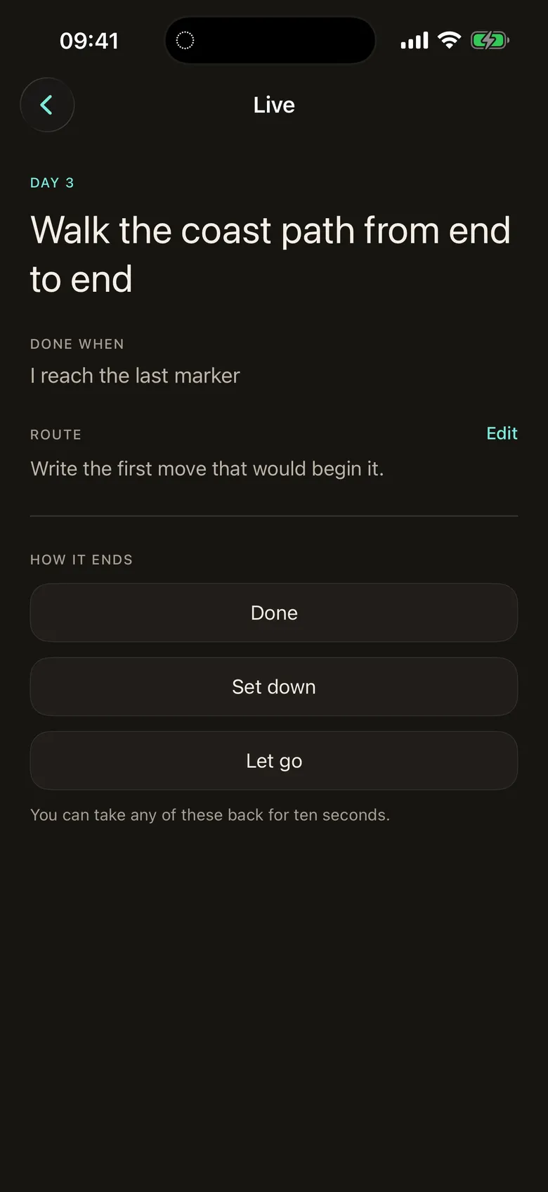 A live wish with its three endings: Done, Set down, Let go