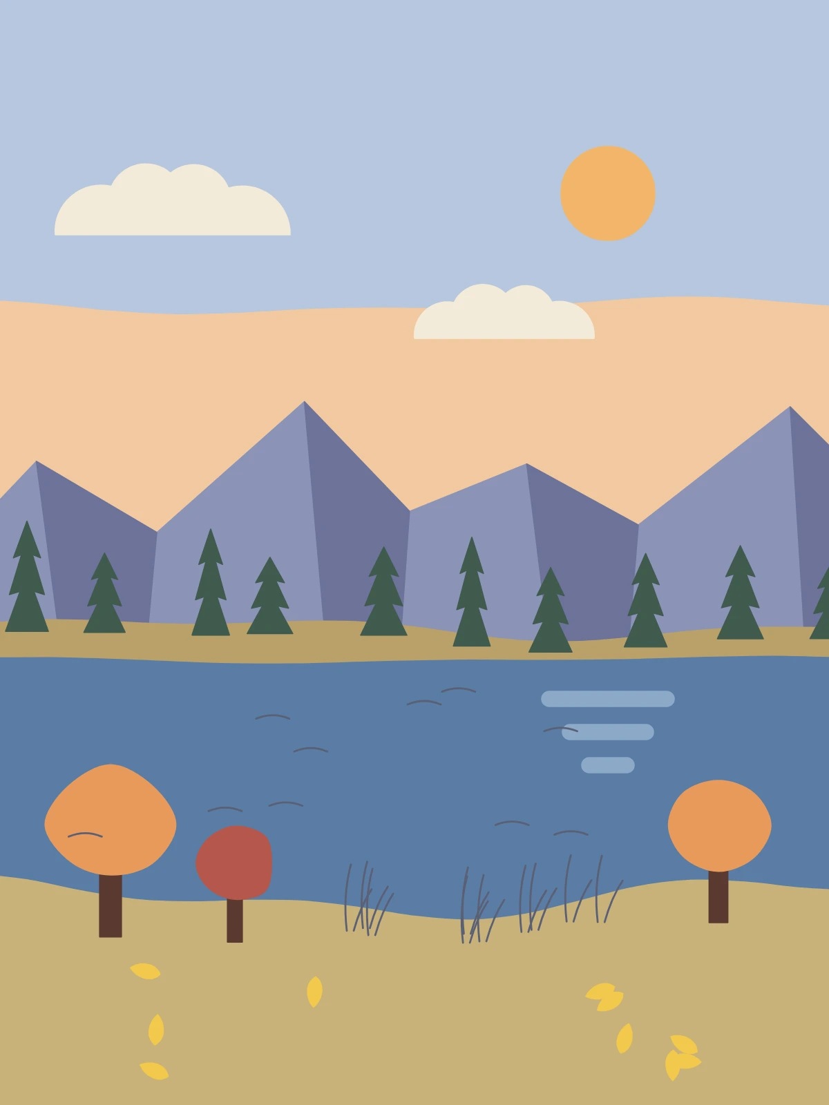 Autumn lake, a page made on the Colour by Number