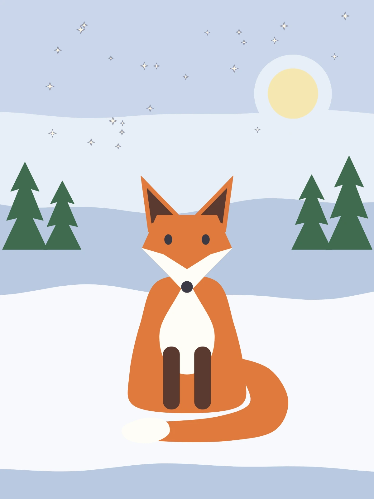 Fox in the snow, a page made on the Colour by Number