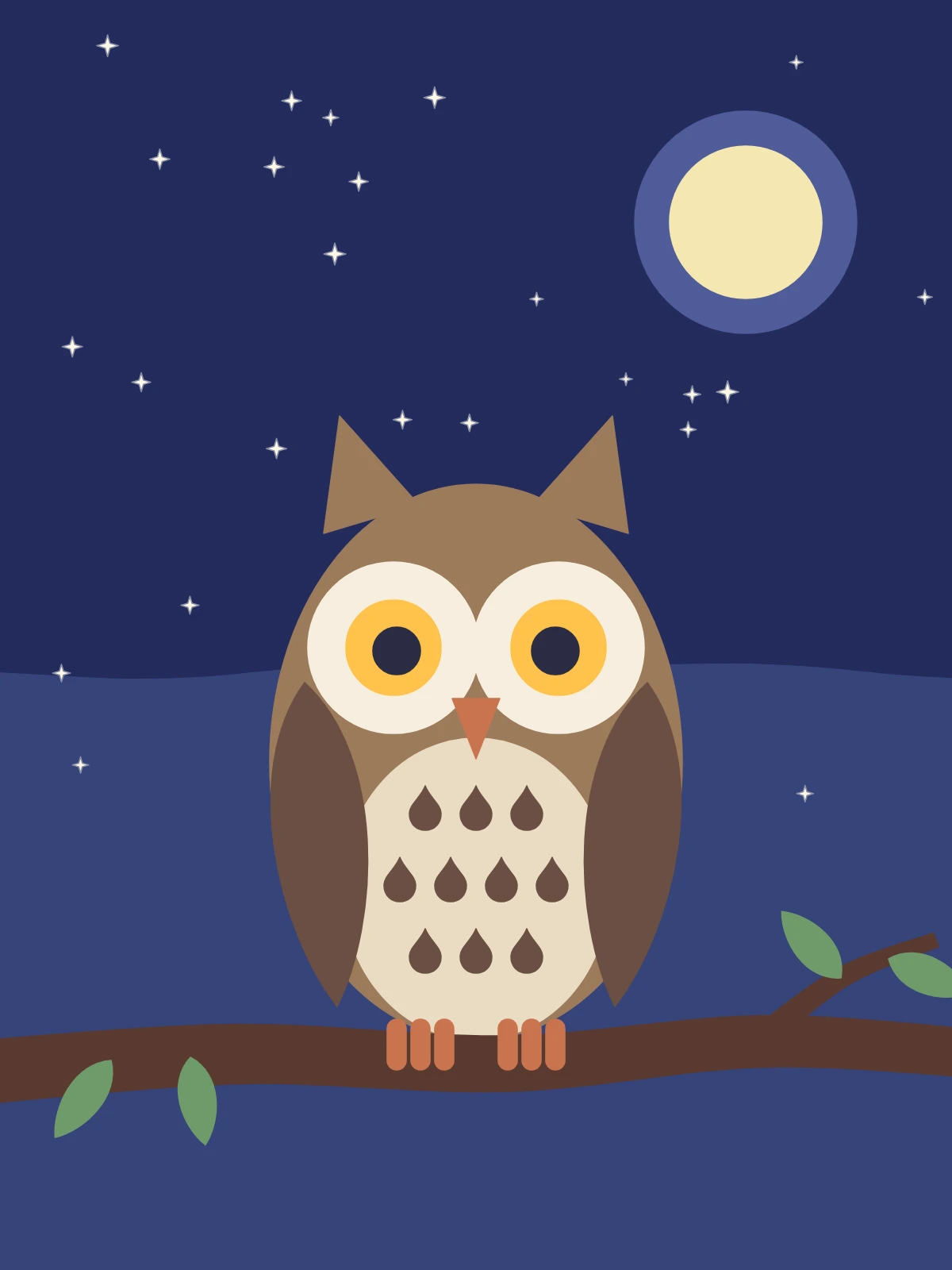 Owl on a branch, a page made on the Colour by Number