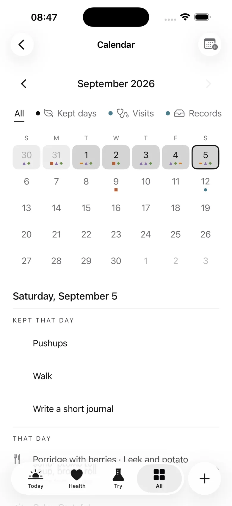 Keep's Calendar page