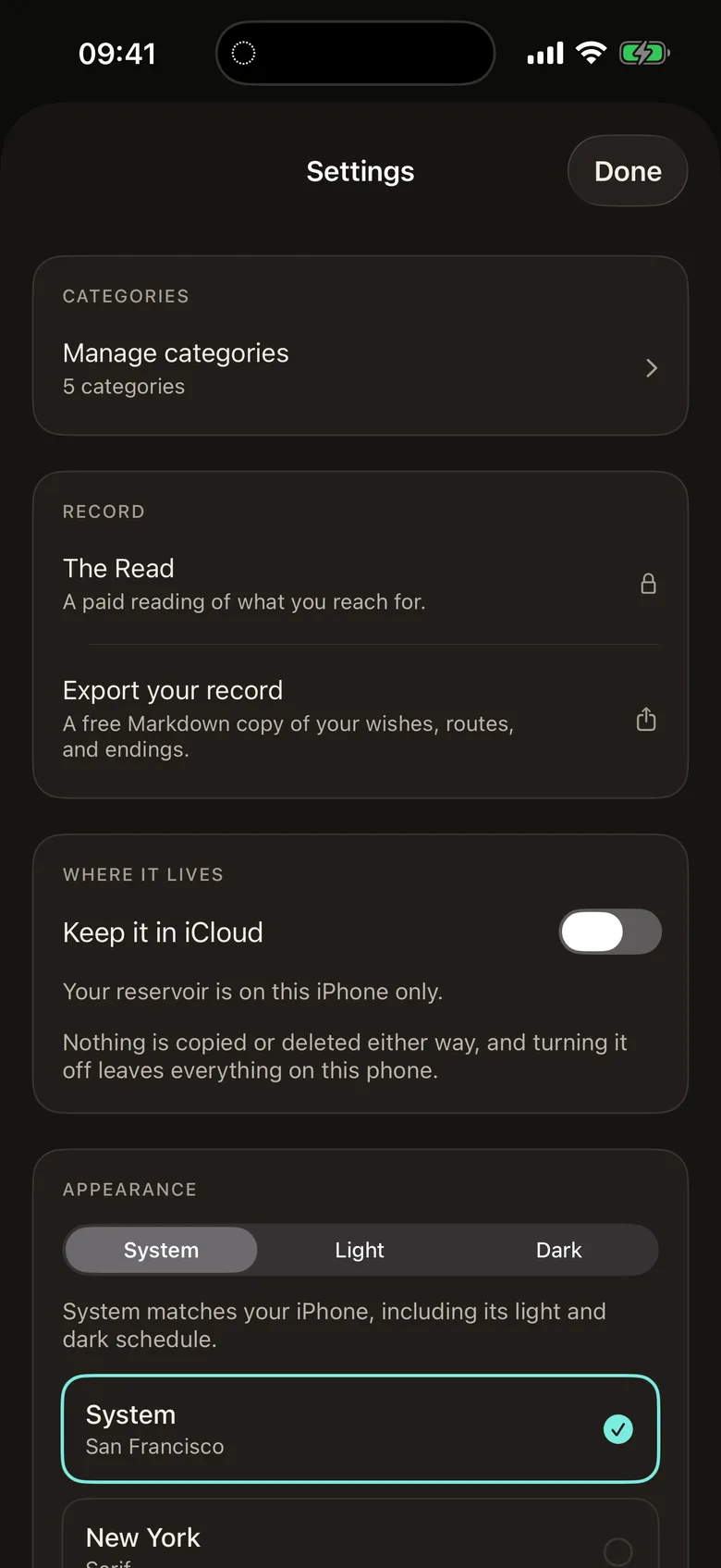 Reach Settings screen