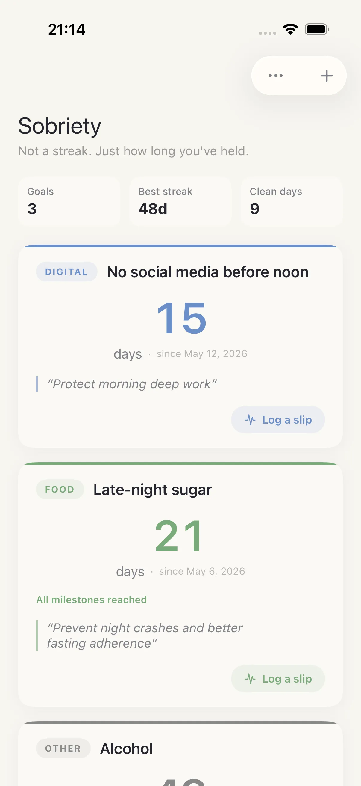 Abstinence screen in HourLife