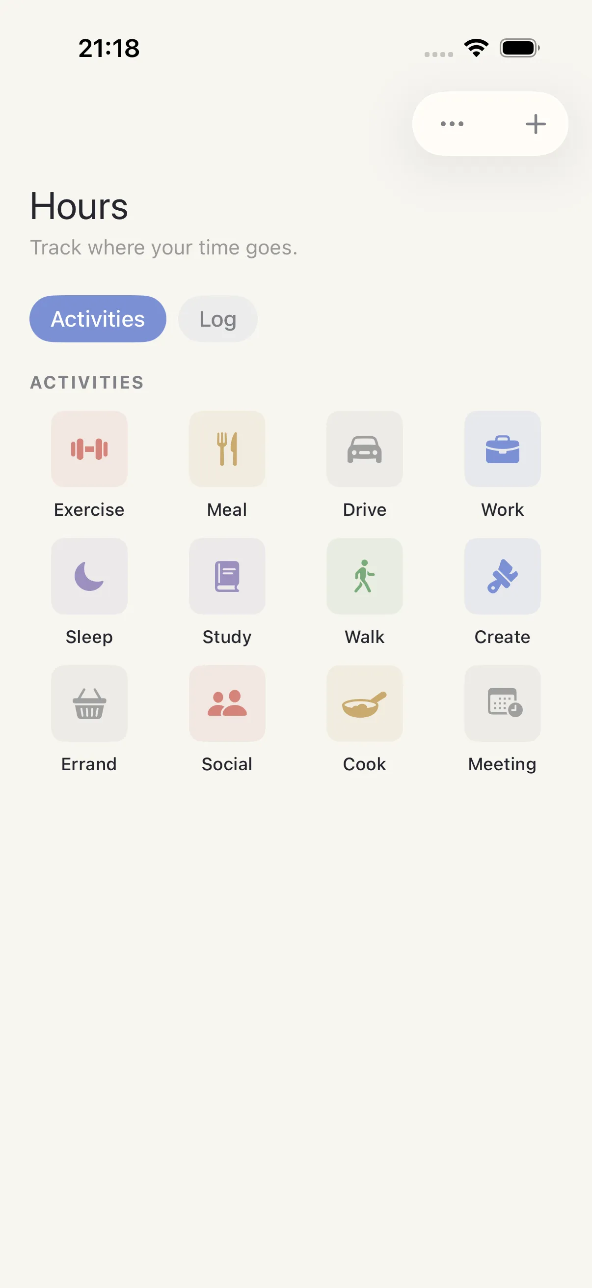 Activity Log screen in HourLife