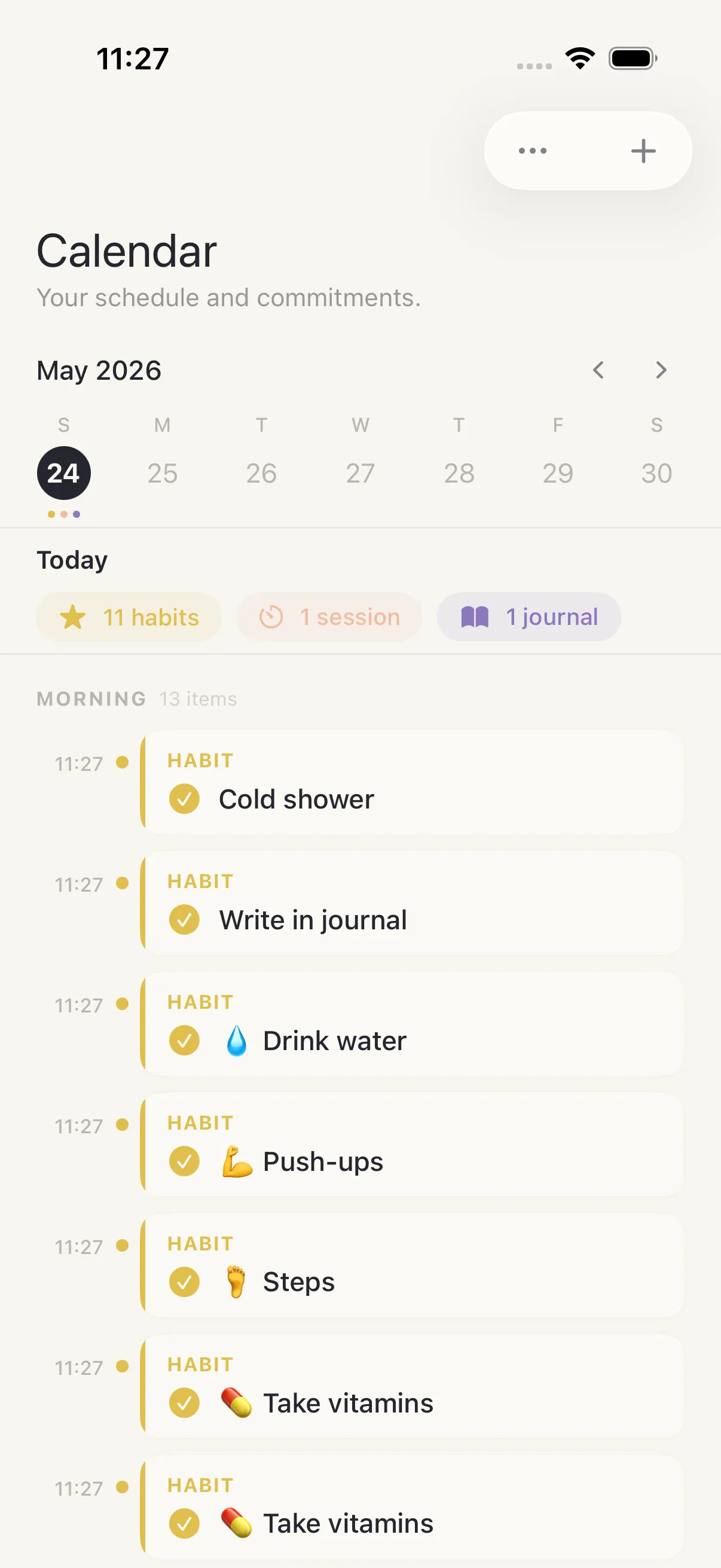 Calendar screen in HourLife