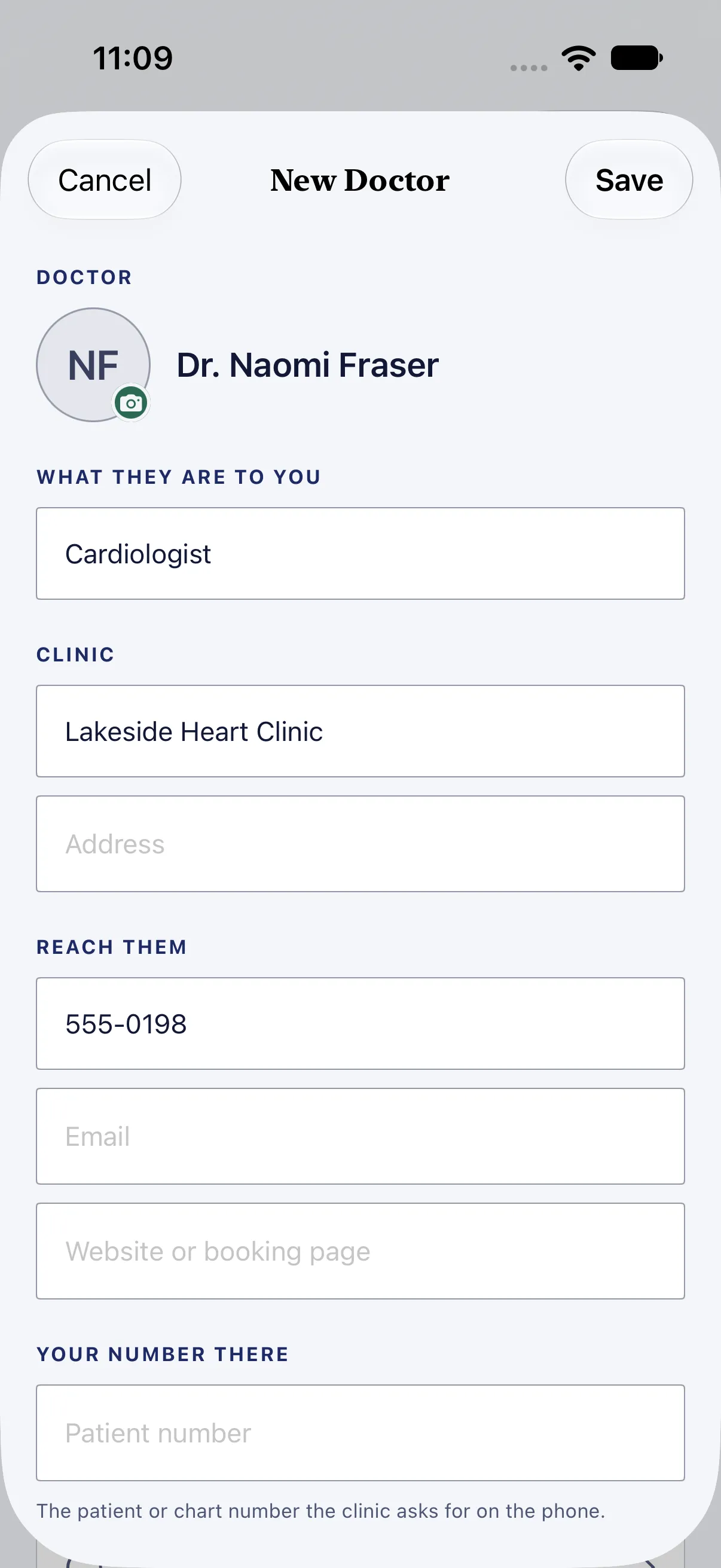 HourLife Care: Dr. Naomi Fraser, a cardiologist at Lakeside Heart Clinic, with the number to call and room for the patient number.