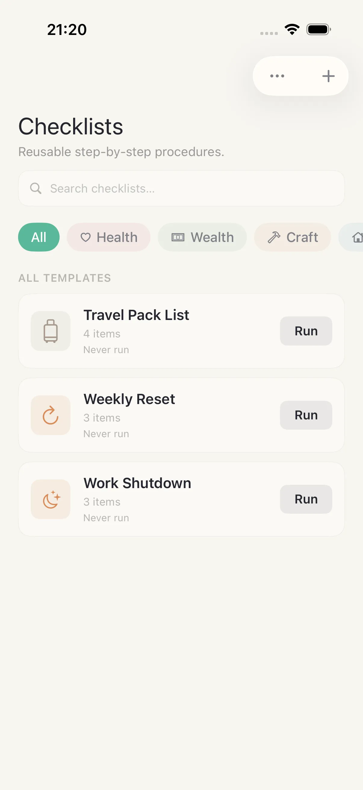 Checklist screen in HourLife