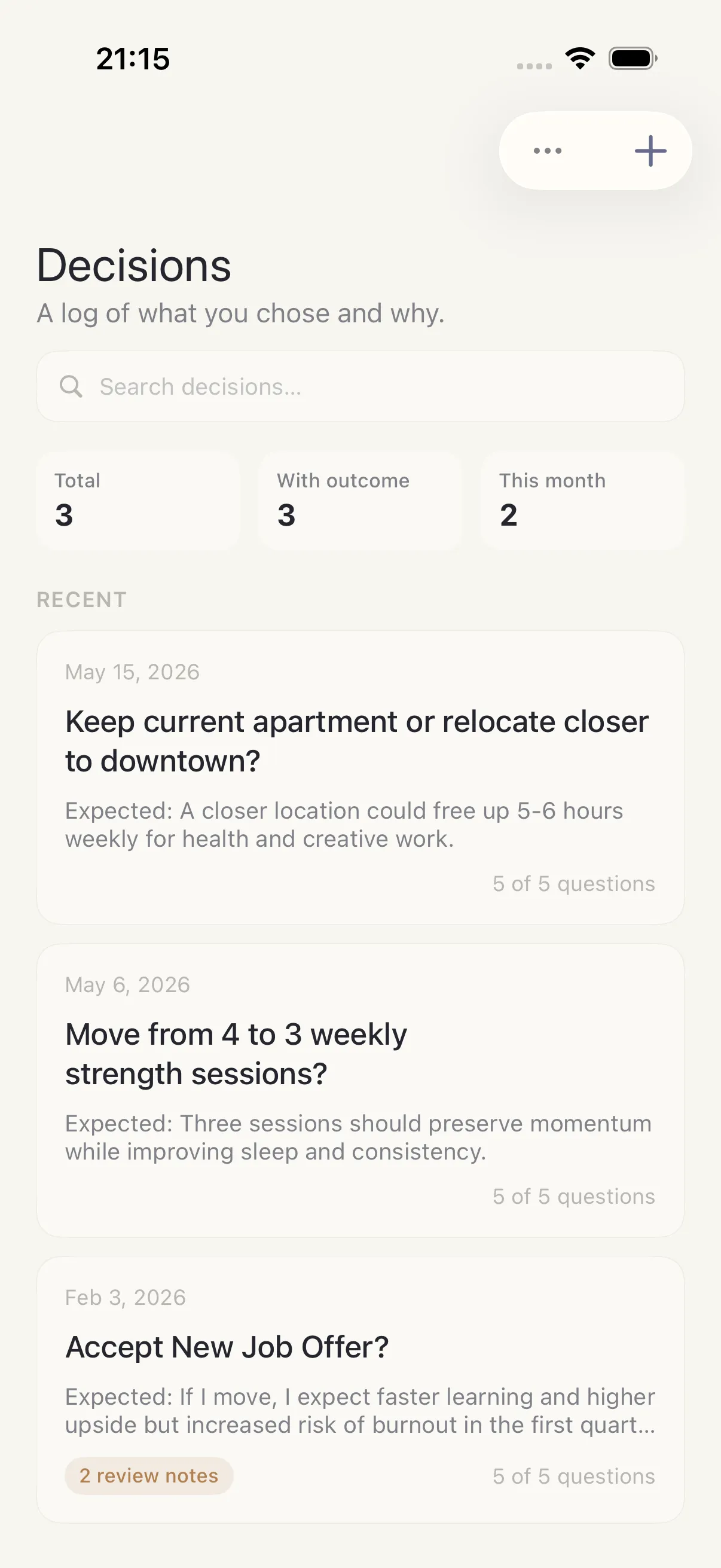Decisions screen in HourLife