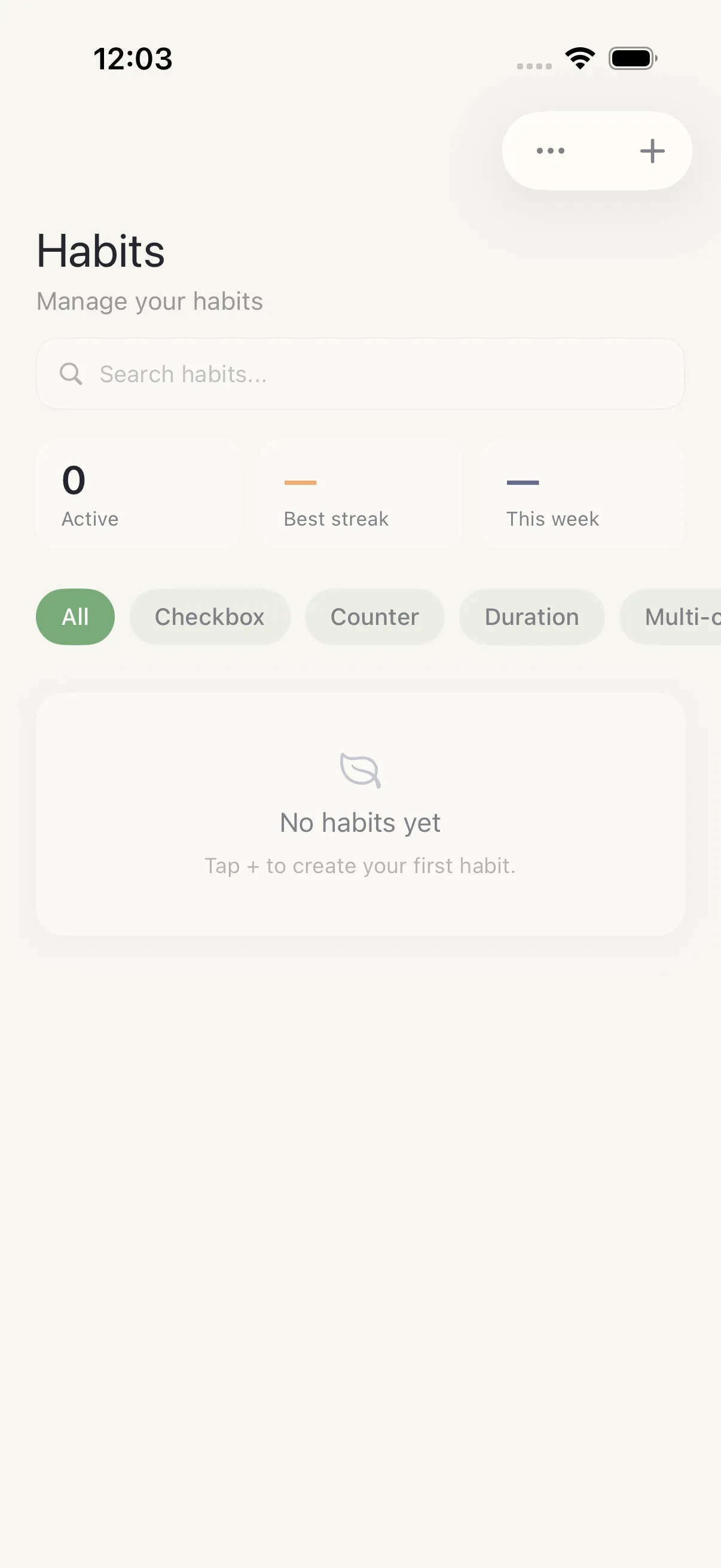 Habits screen in HourLife
