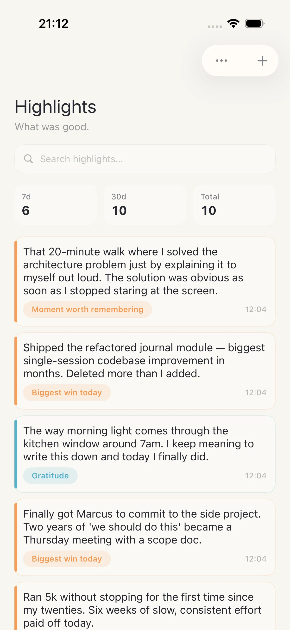 Highlights screen in HourLife