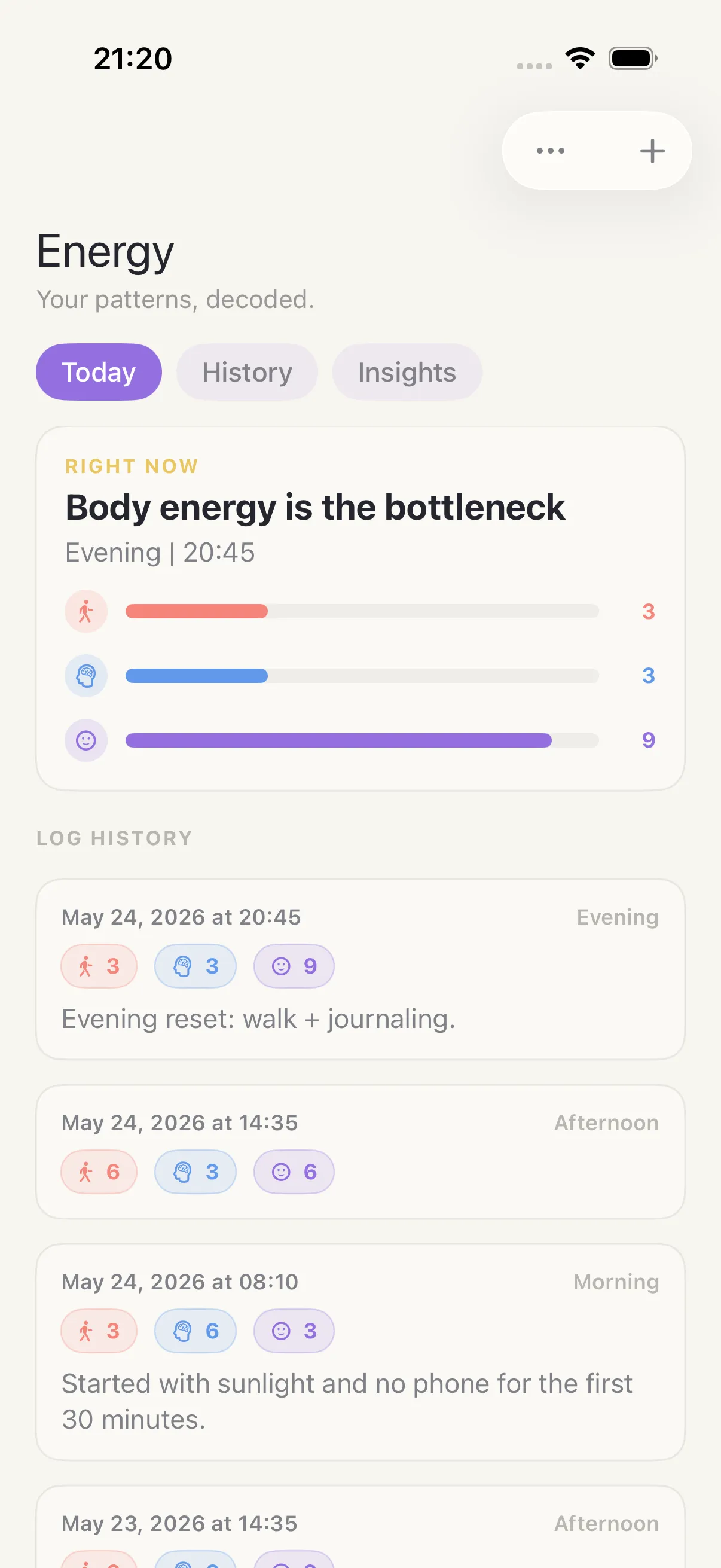 Optimization screen in HourLife