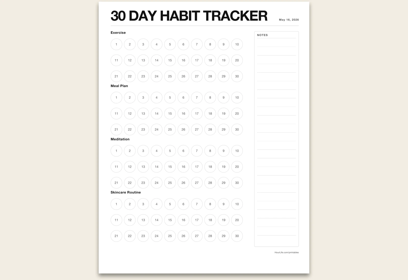30 Day Habit Tracker filled example preview