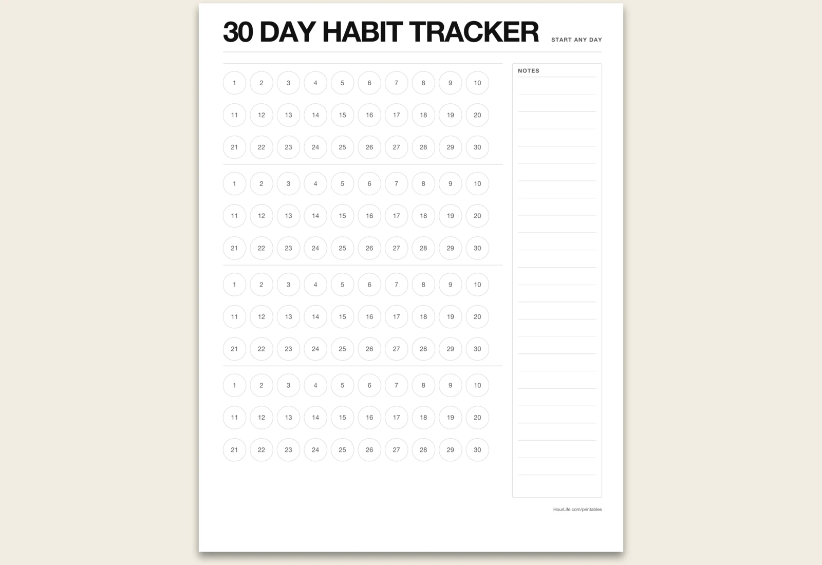 30 Day Habit Tracker blank layout preview
