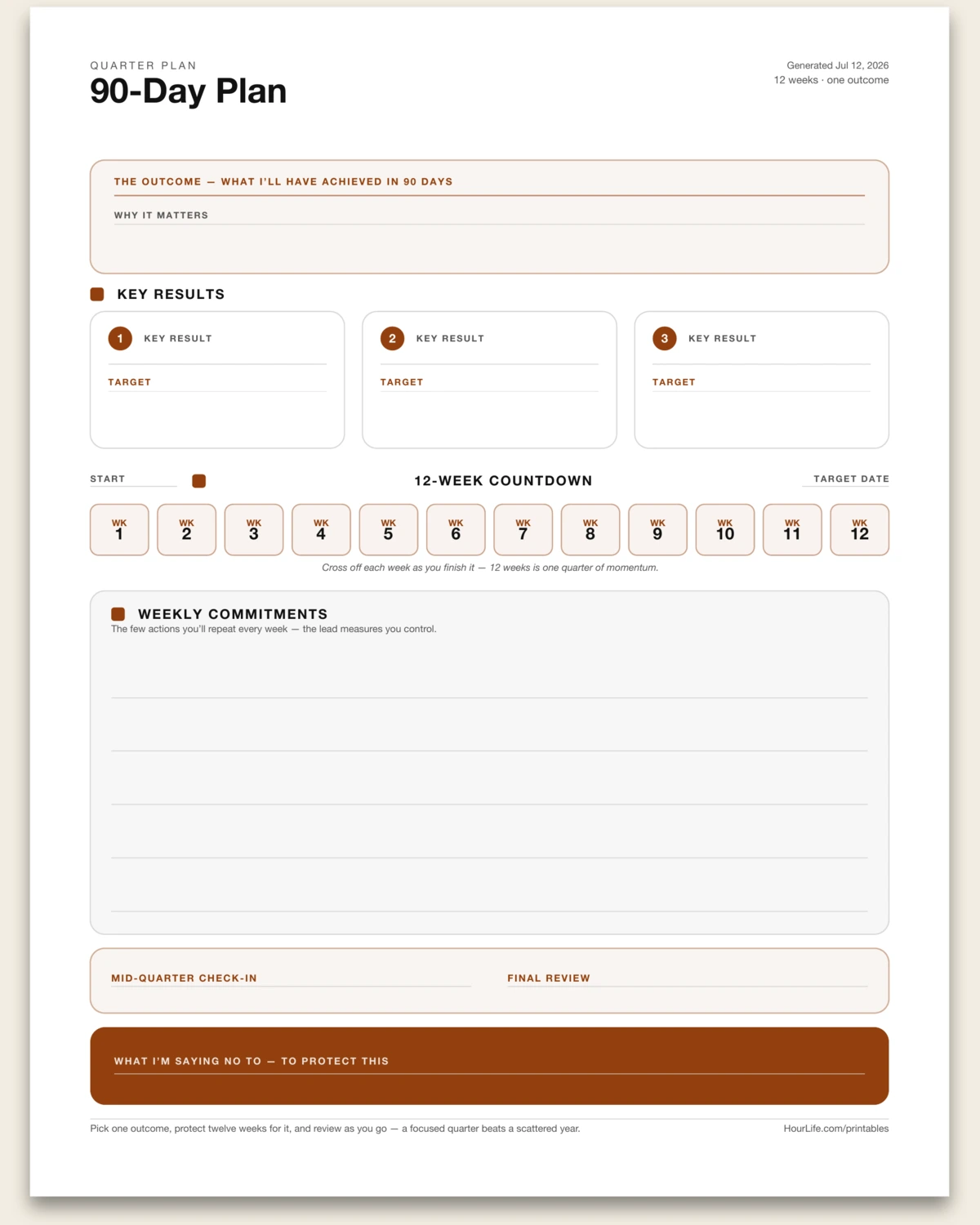 90-Day Plan blank layout preview