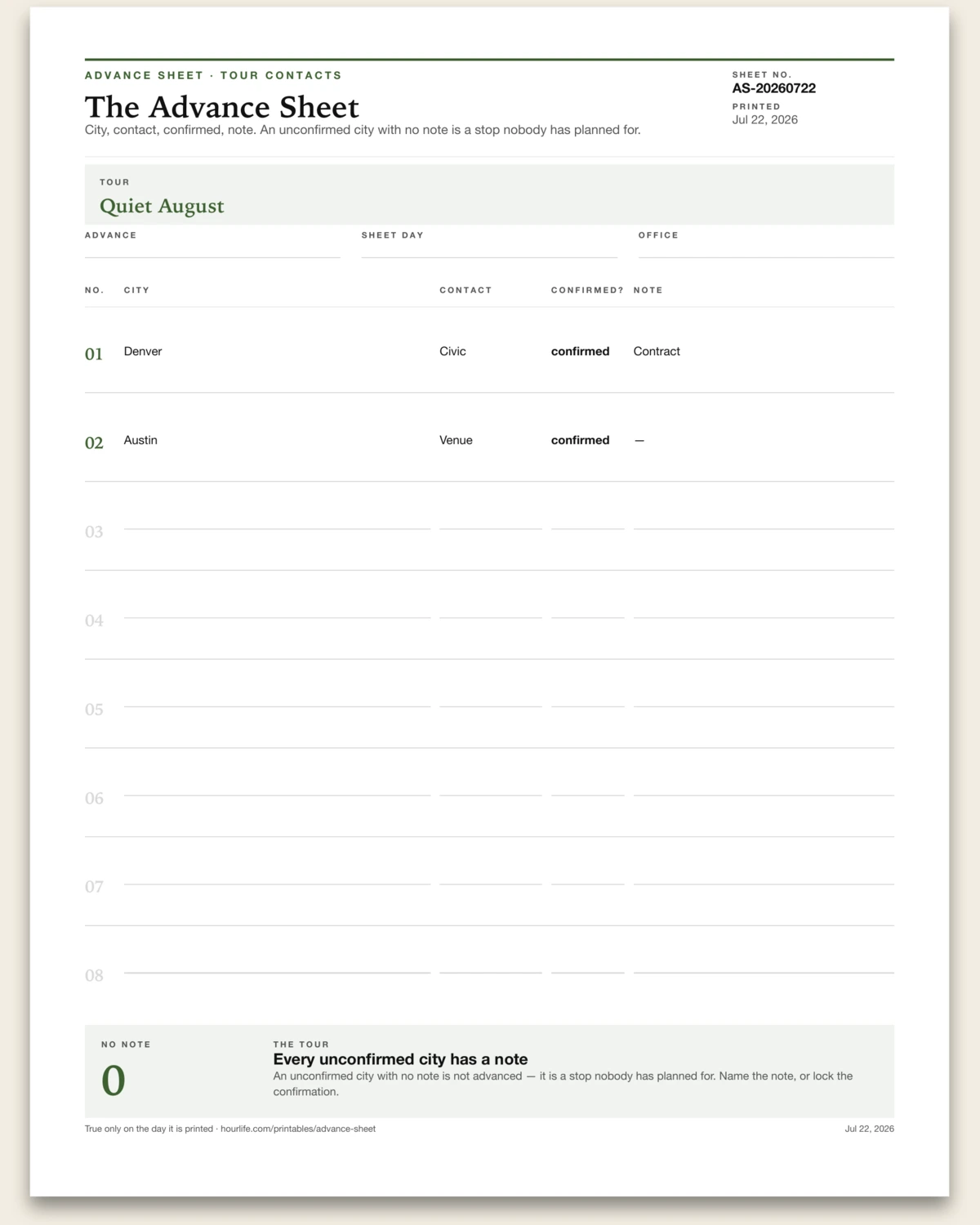 The Advance Sheet alt style preview