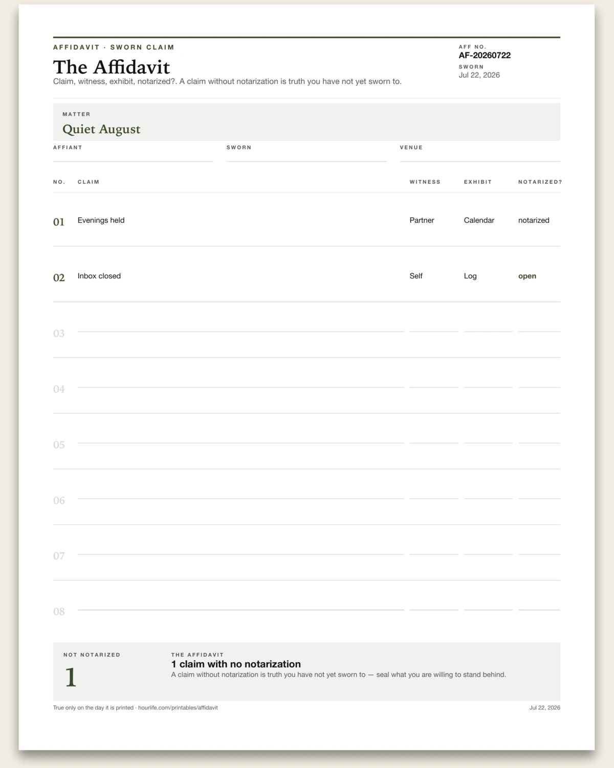 The Affidavit alt style preview