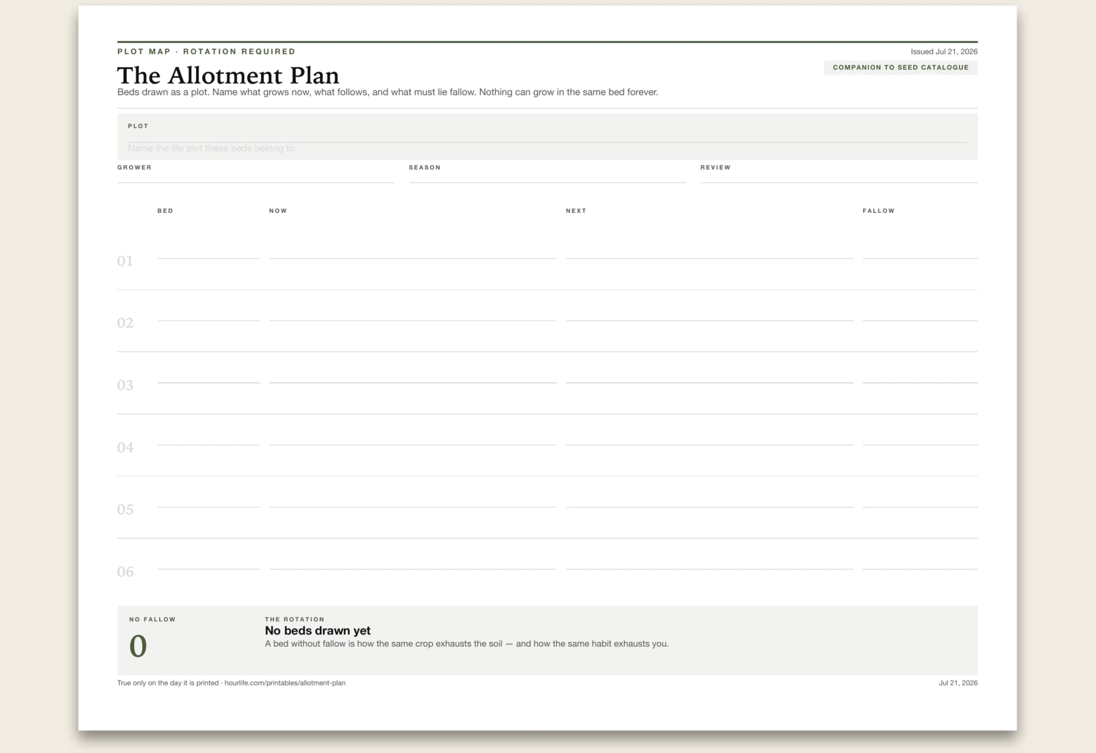 The Allotment Plan blank layout preview