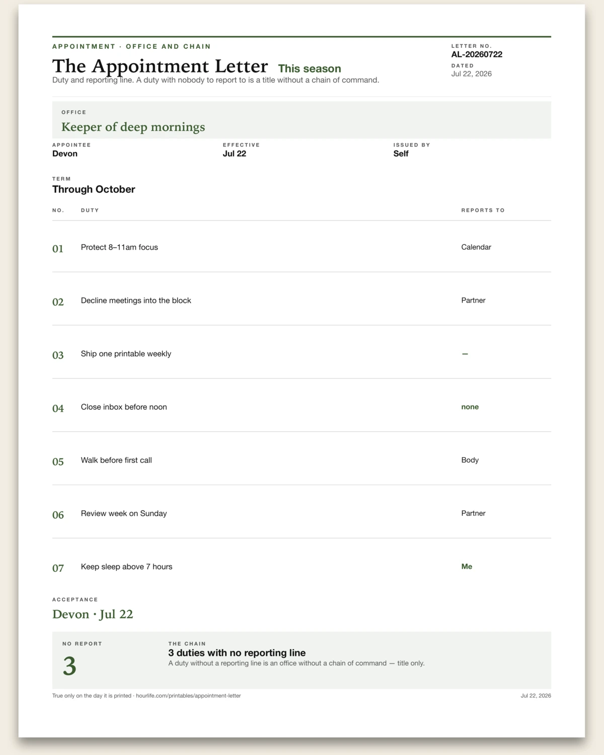 The Appointment Letter filled example preview