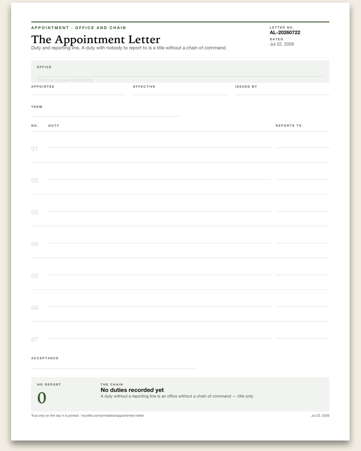 The Appointment Letter blank layout preview