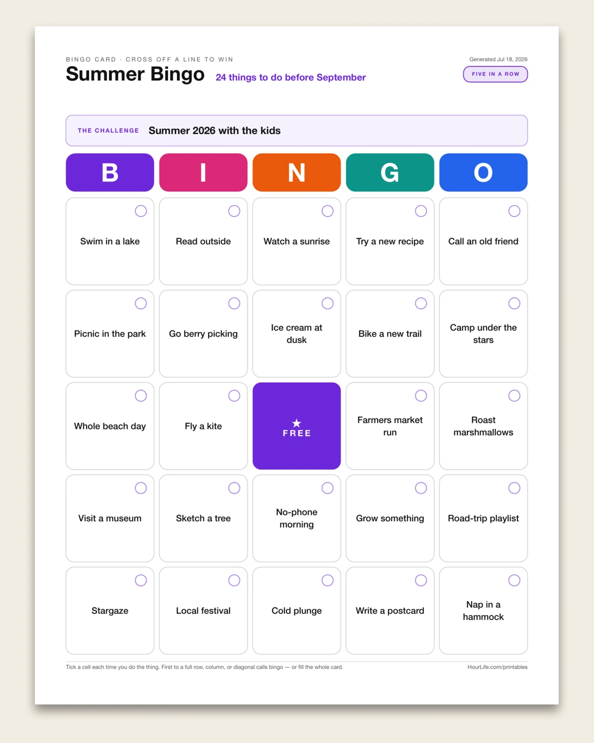 The Bingo Card filled example preview