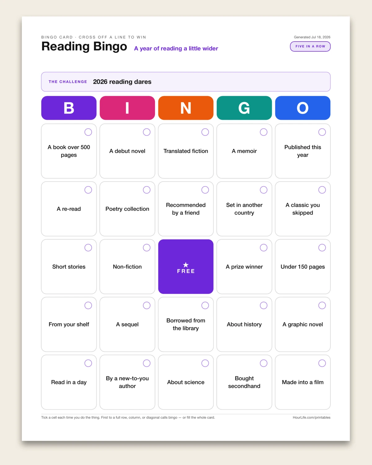 The Bingo Card blank layout preview