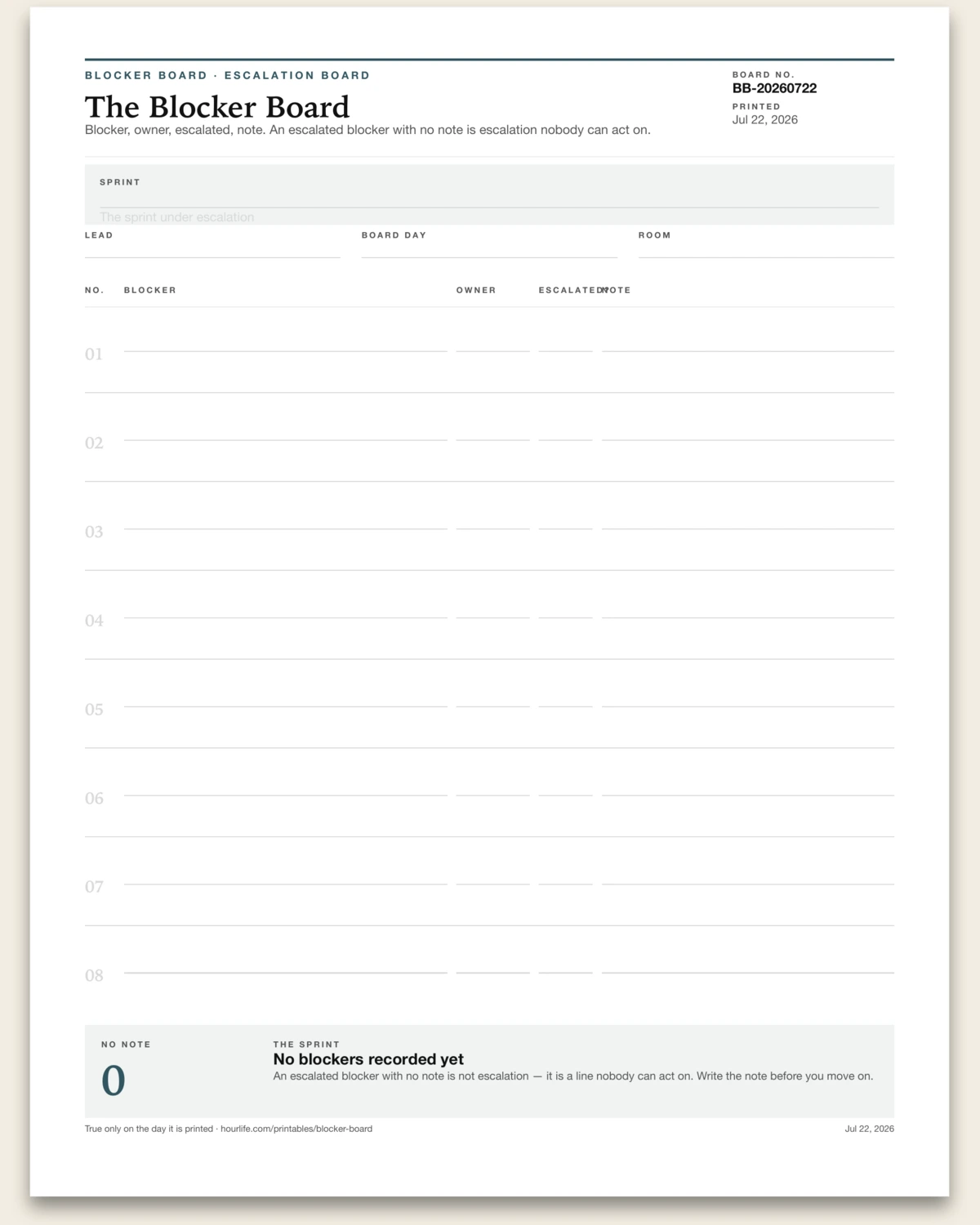 The Blocker Board blank layout preview