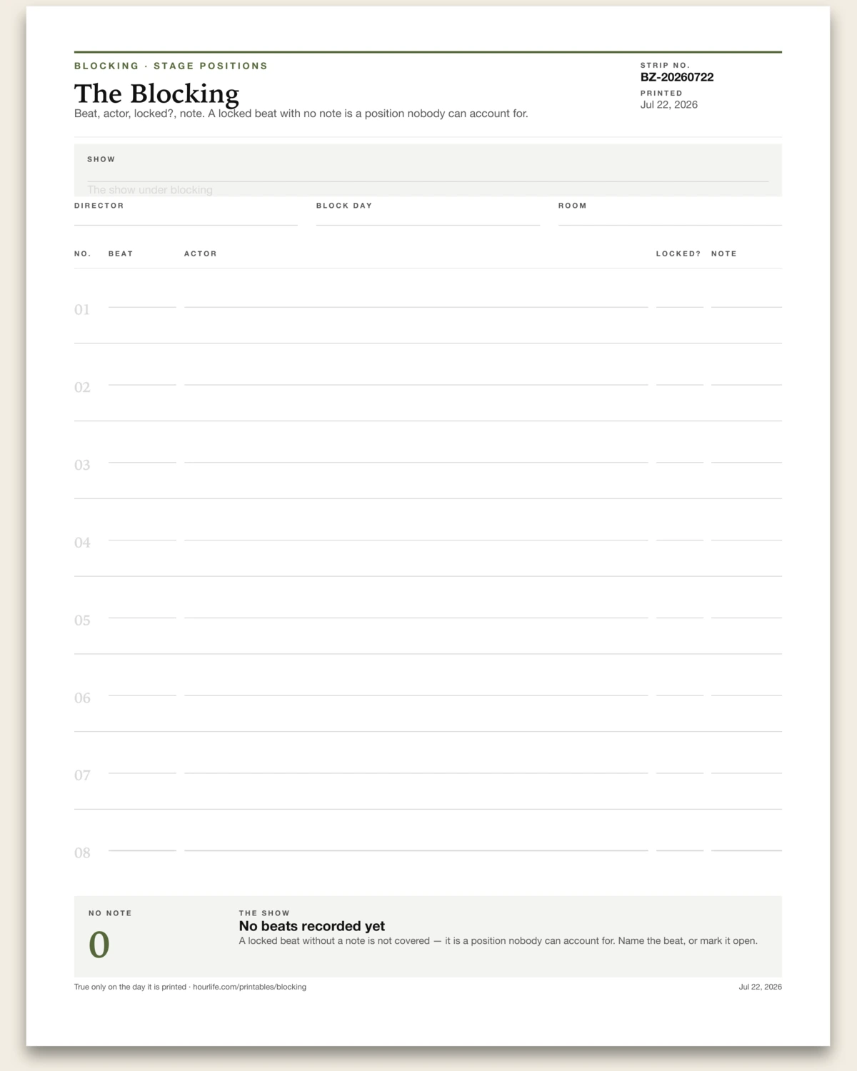 The Blocking blank layout preview