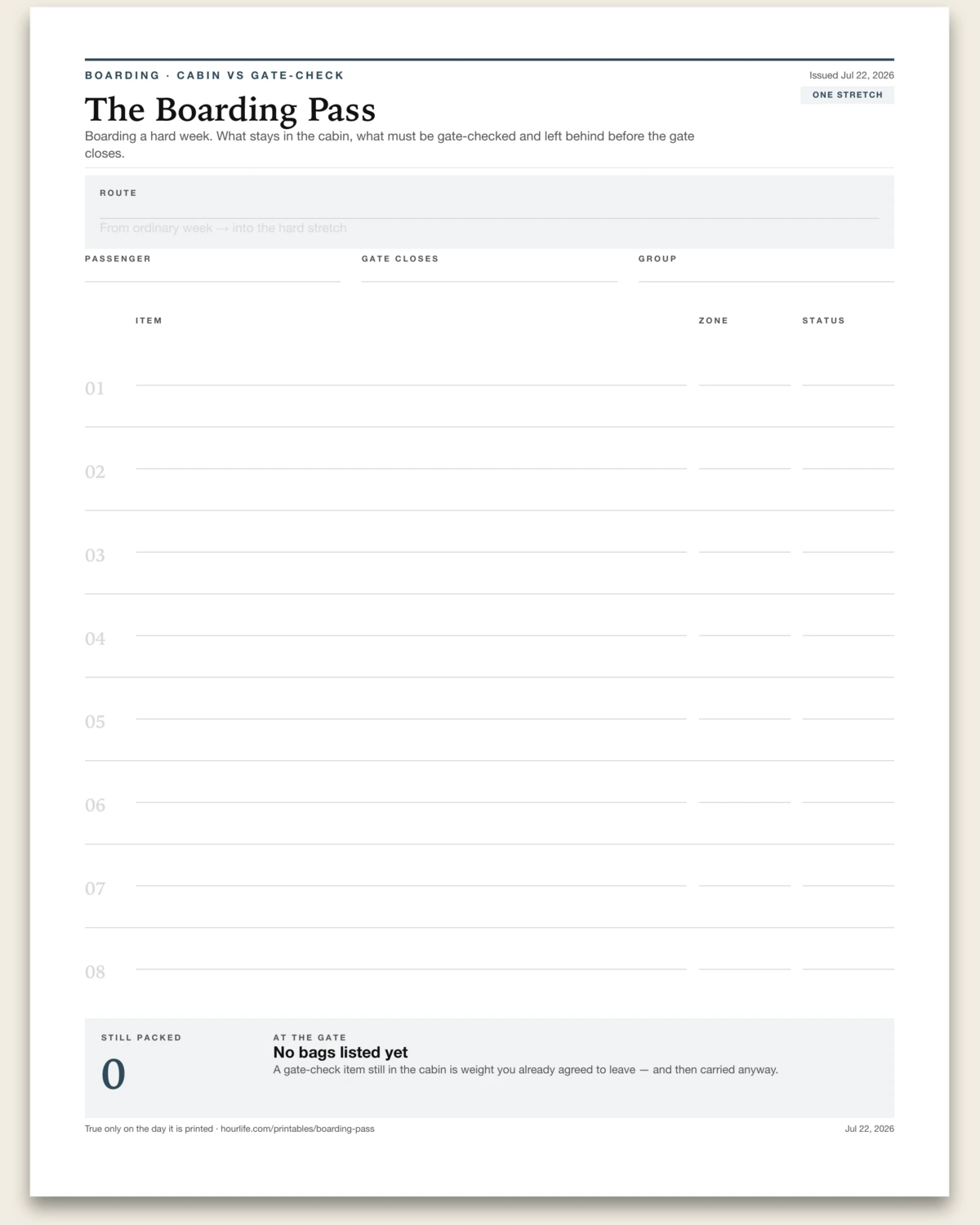 The Boarding Pass blank layout preview