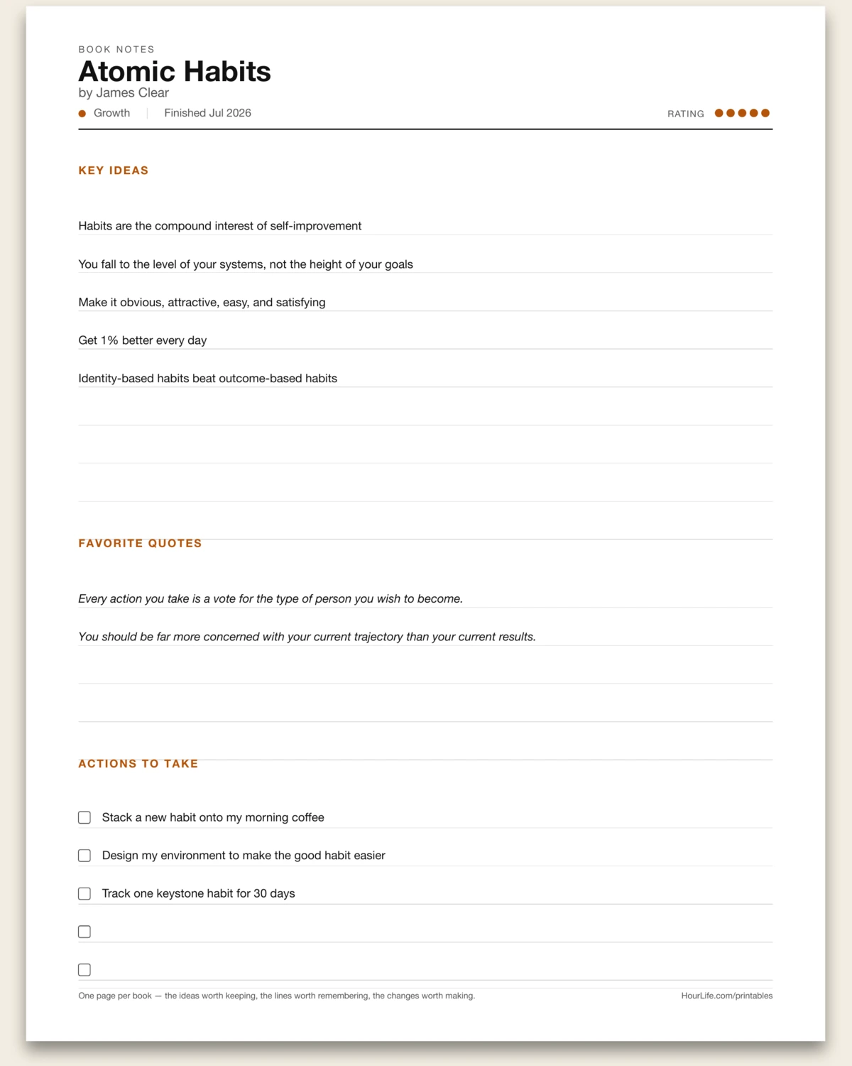 Book Notes filled example preview