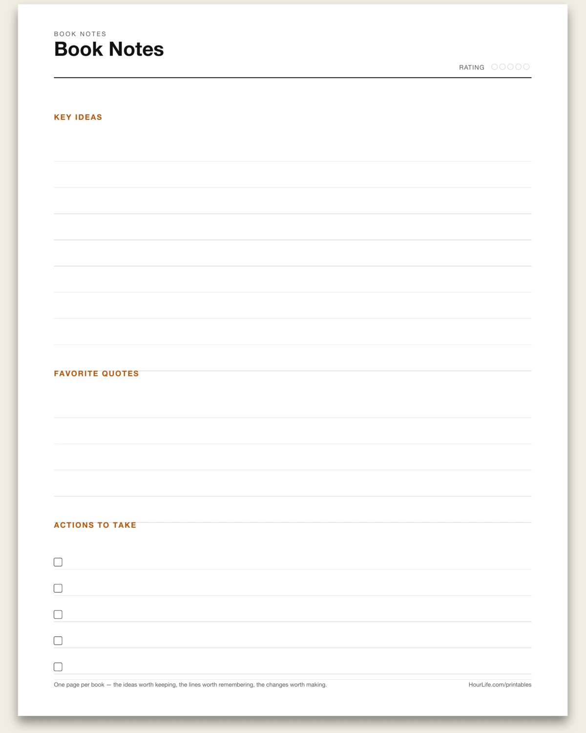 Book Notes blank layout preview