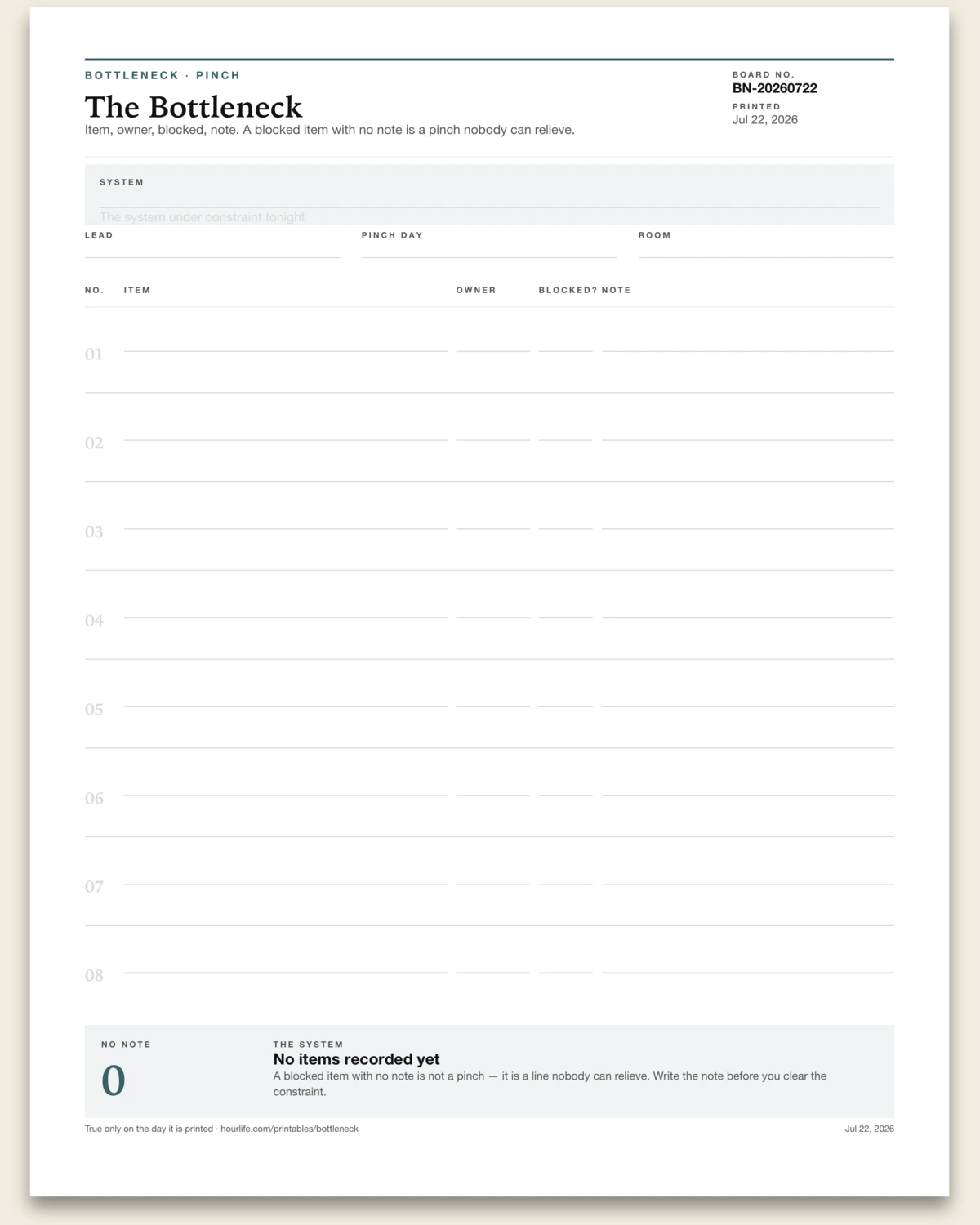 The Bottleneck blank layout preview
