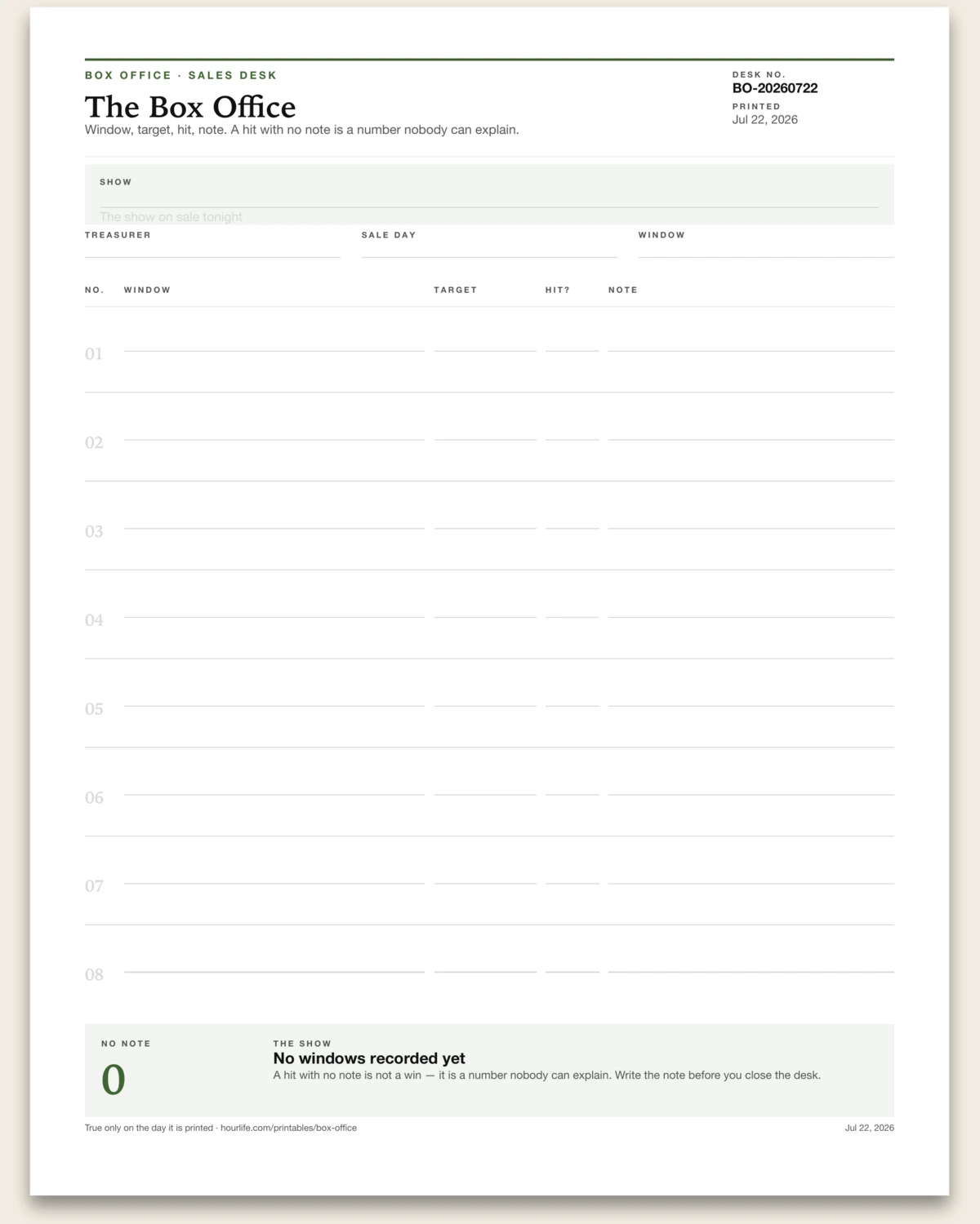 The Box Office blank layout preview
