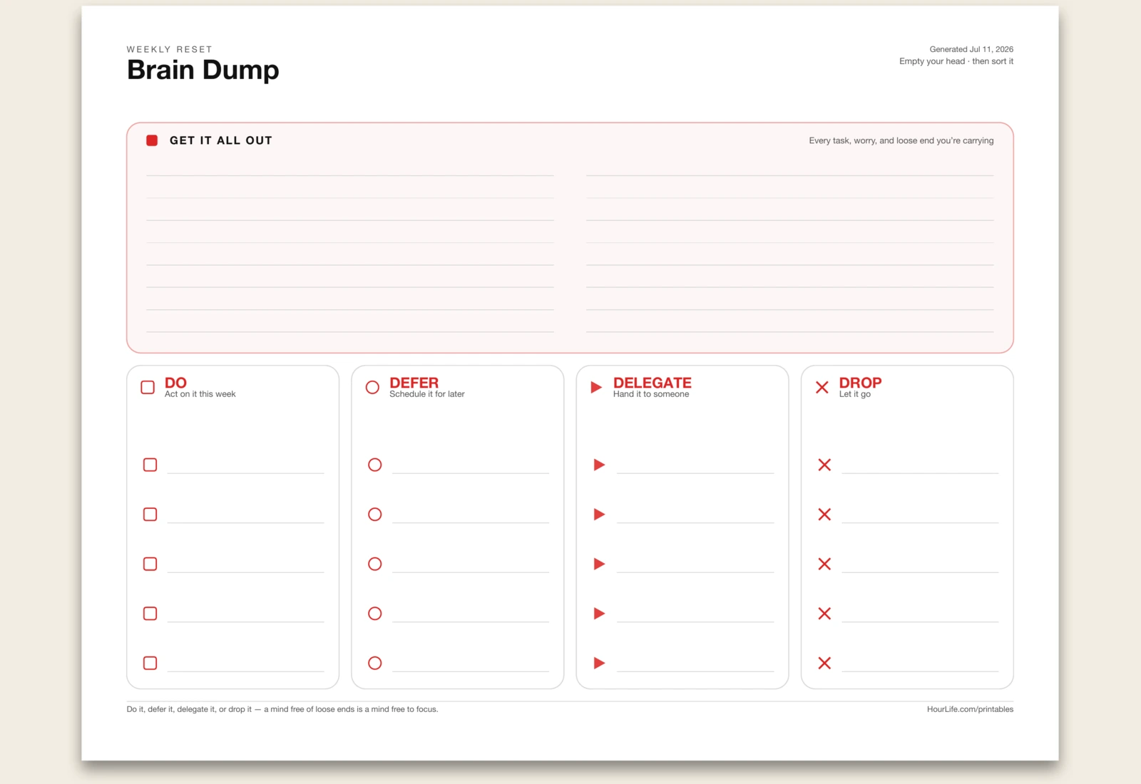 Brain Dump blank layout preview