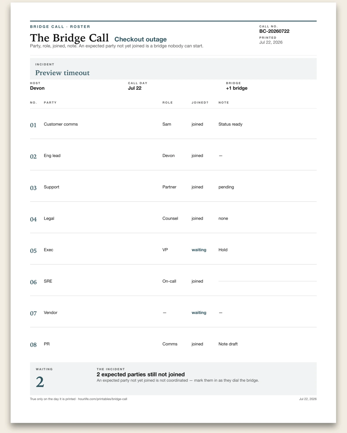 The Bridge Call filled example preview