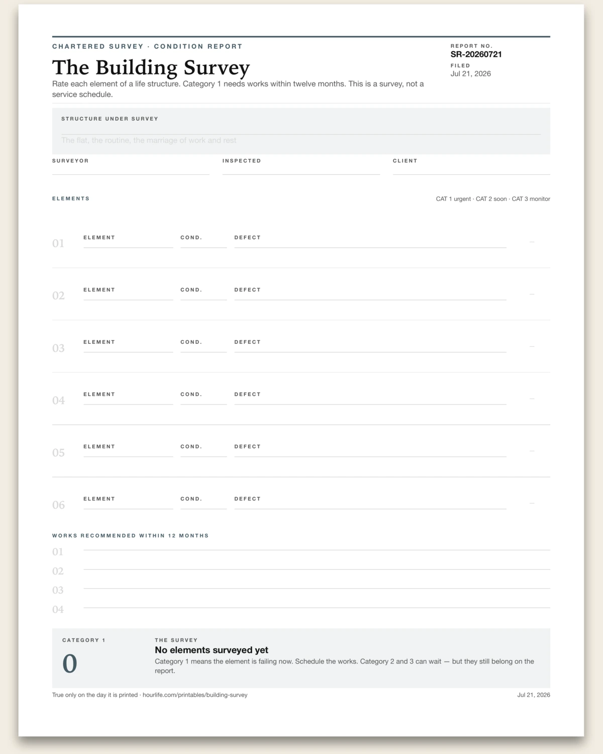 The Building Survey blank layout preview