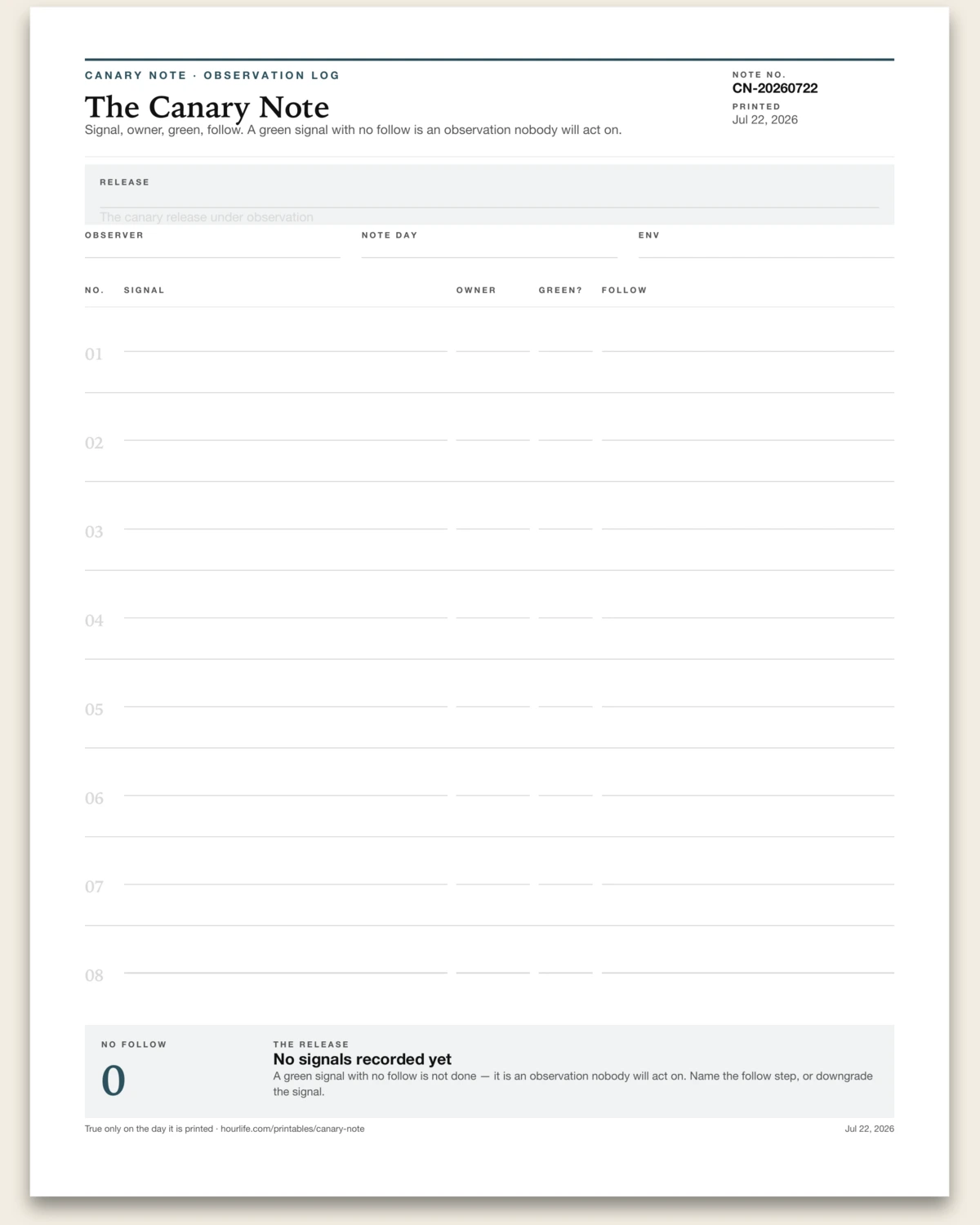 The Canary Note blank layout preview