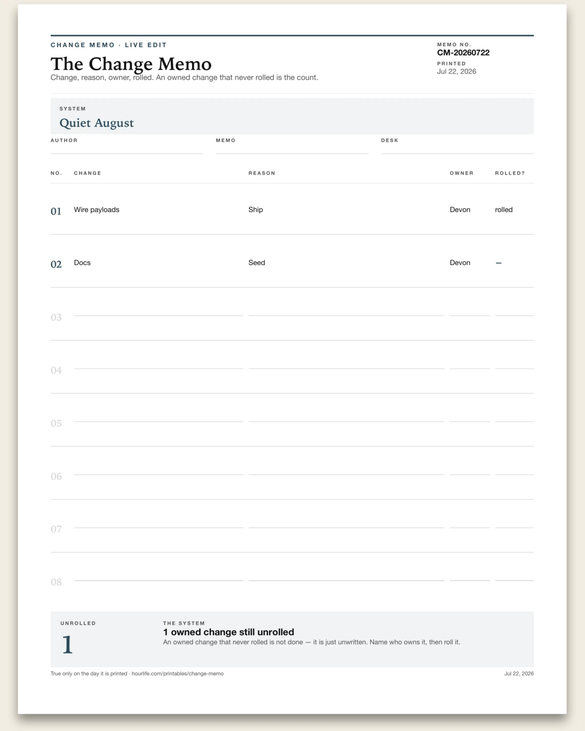 The Change Memo alt style preview