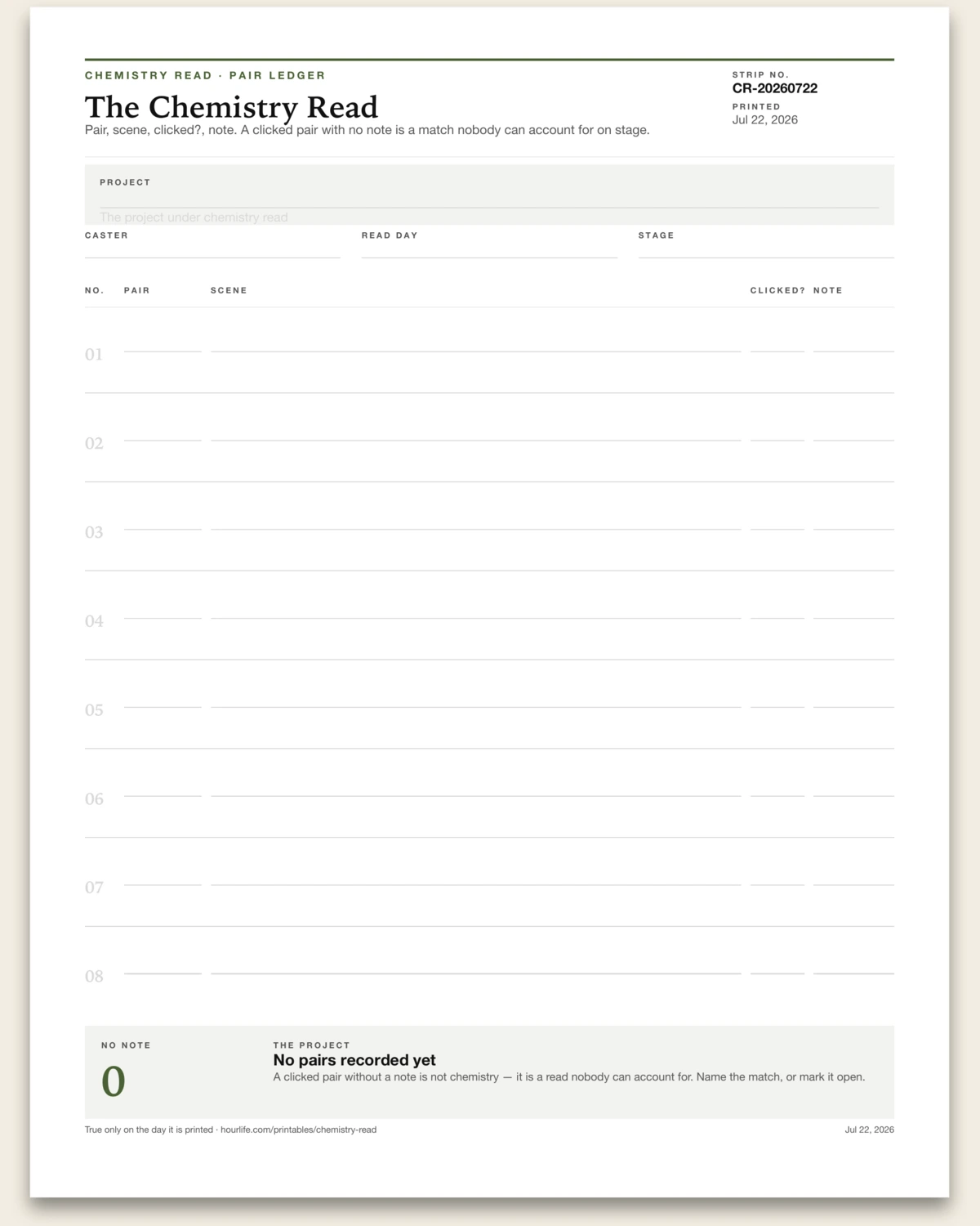 The Chemistry Read blank layout preview