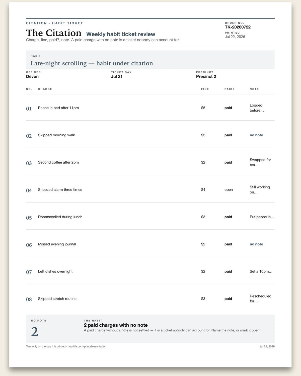 The Citation filled example preview