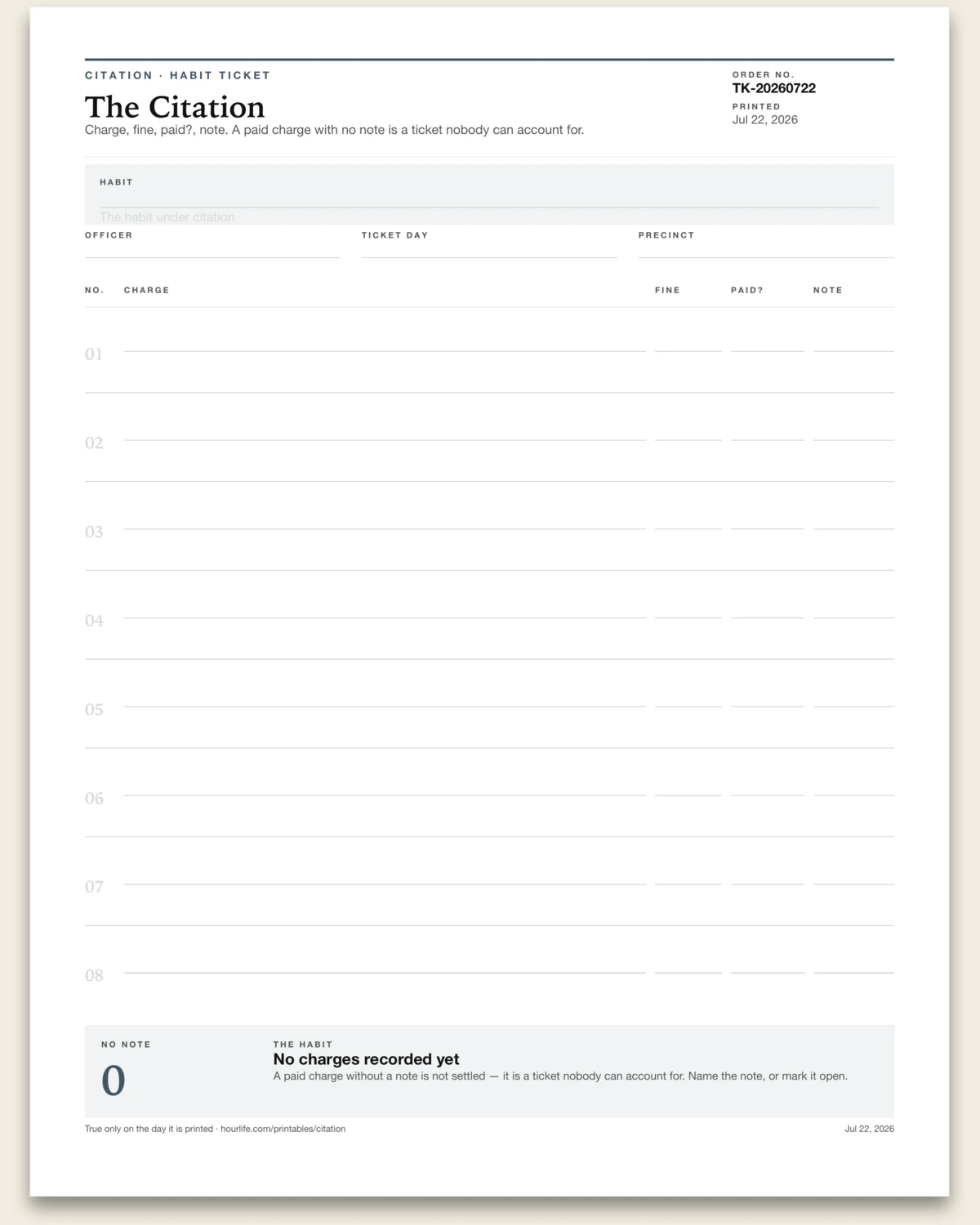 The Citation blank layout preview