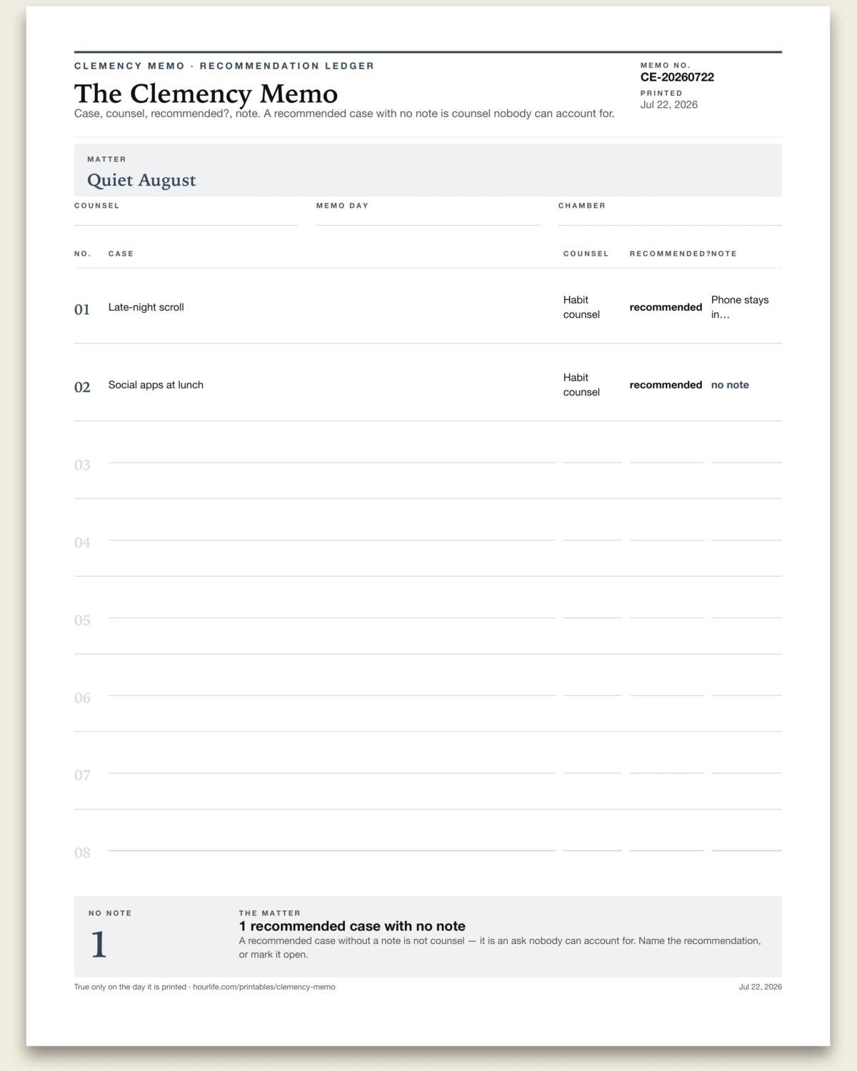 The Clemency Memo alt style preview