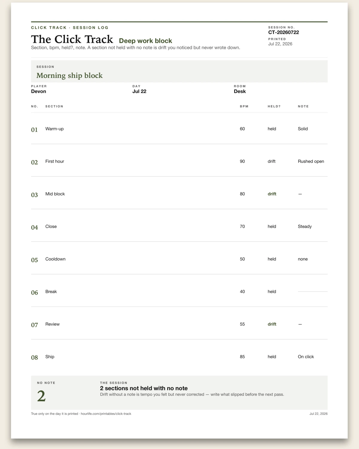 The Click Track filled example preview