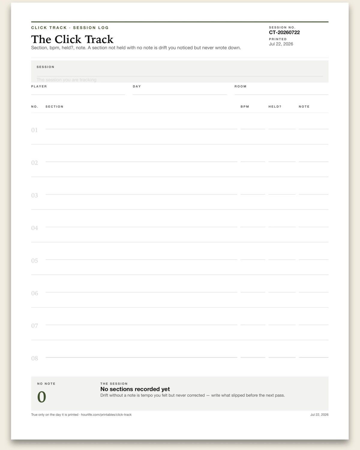 The Click Track blank layout preview