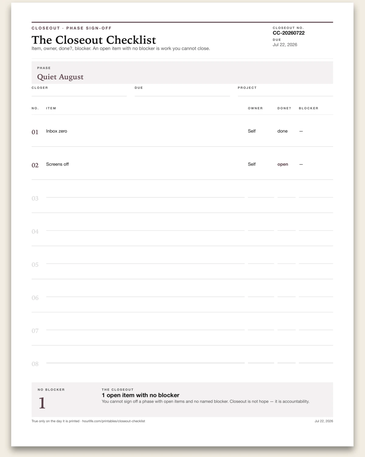 The Closeout Checklist alt style preview