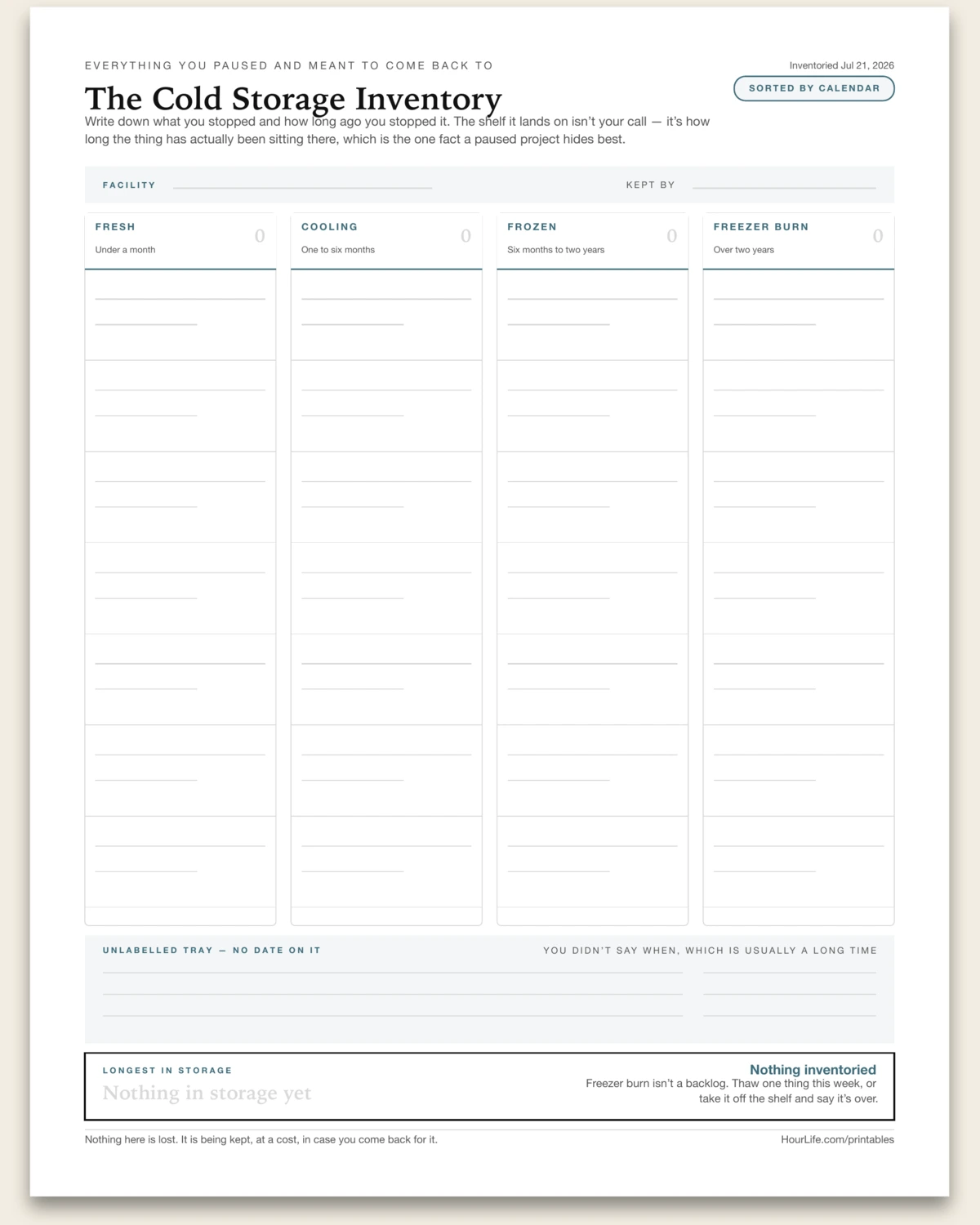 The Cold Storage Inventory blank layout preview