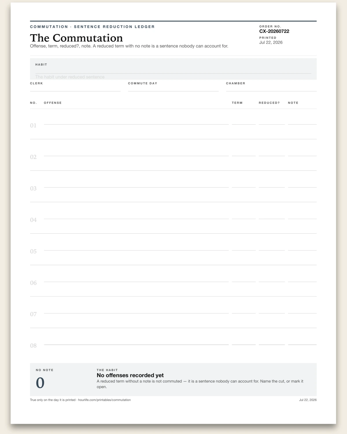 The Commutation blank layout preview
