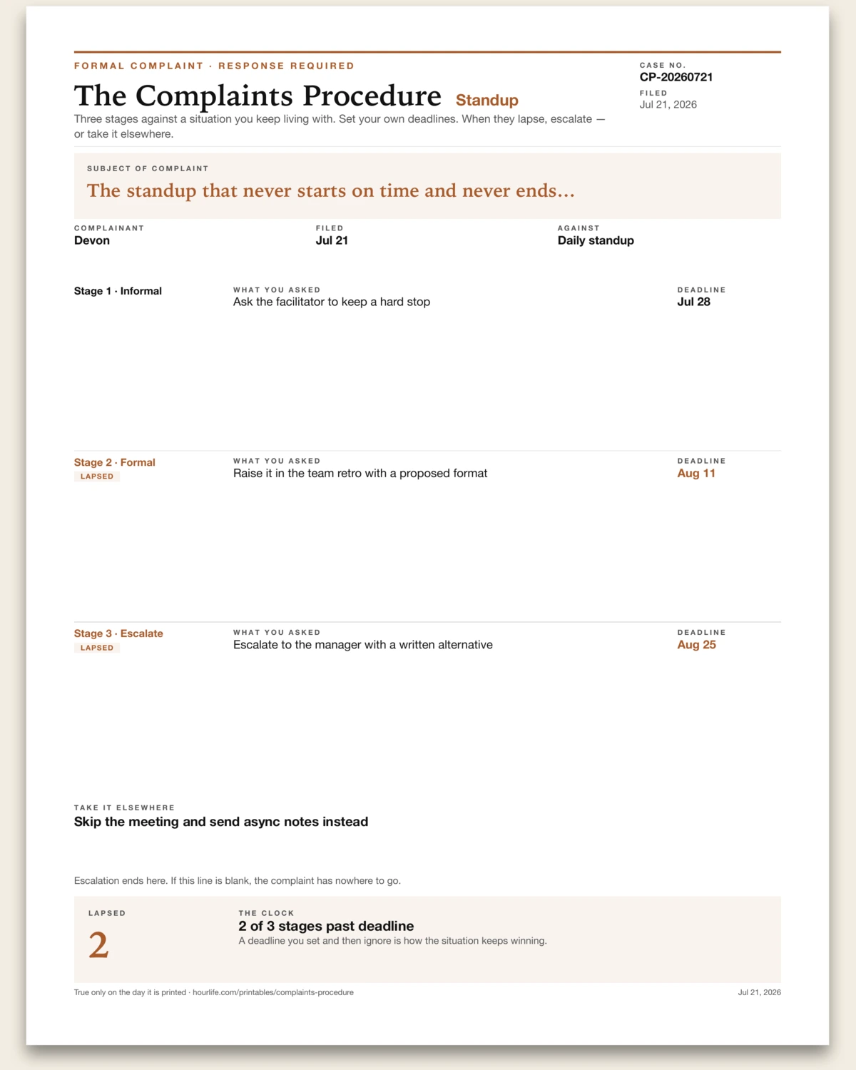 The Complaints Procedure filled example preview