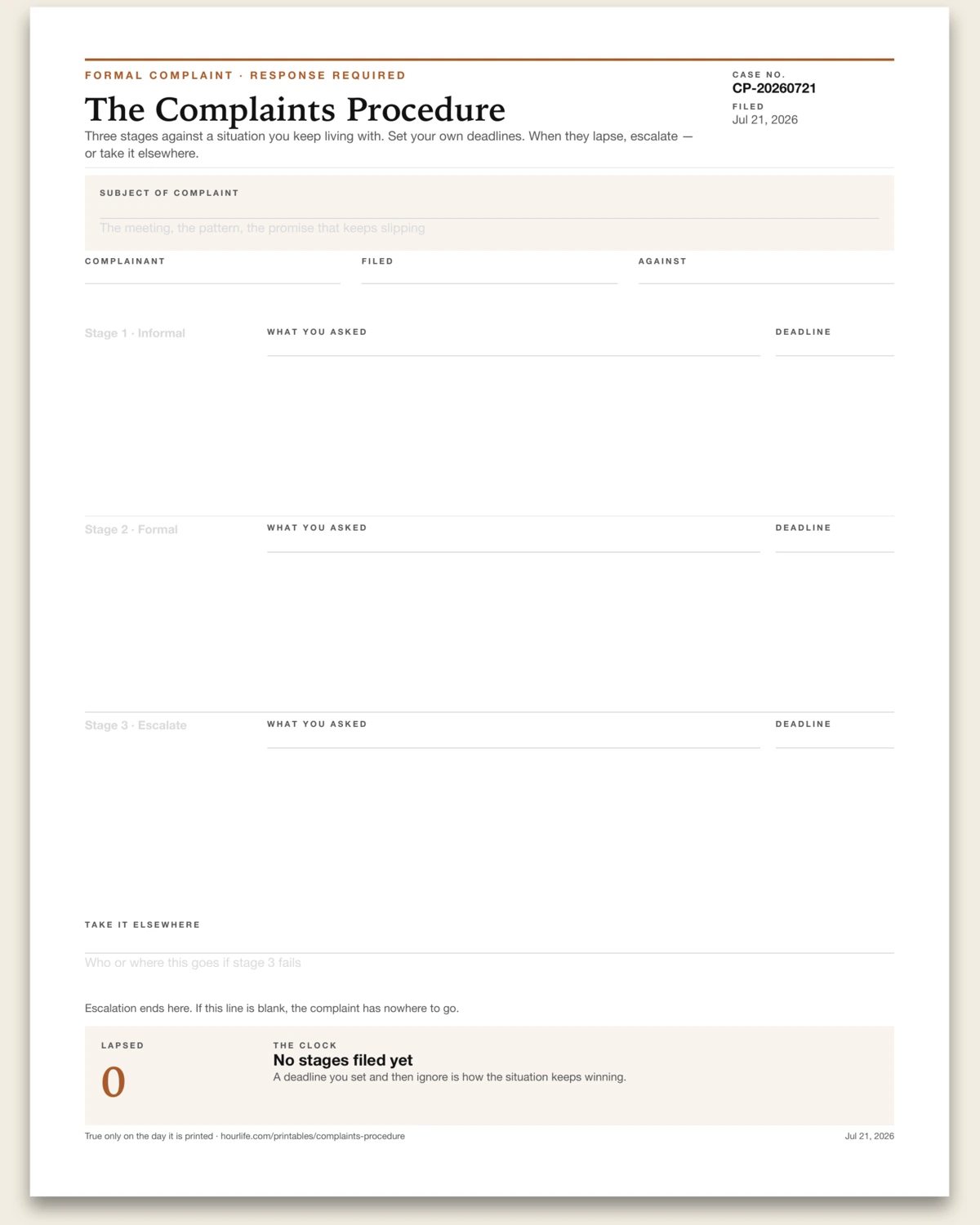 The Complaints Procedure blank layout preview