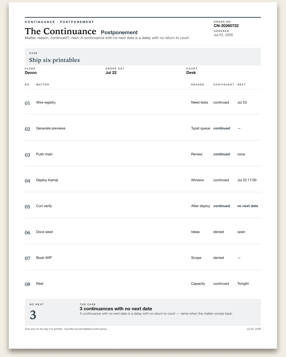 The Continuance filled example preview